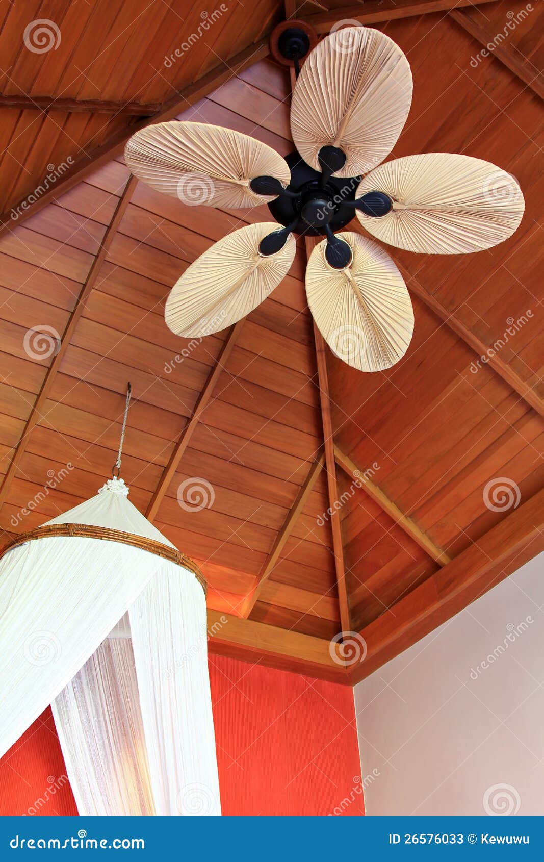 A Room With Palm Leaf Shaped Ceiling Fan Blade Stock Image Image