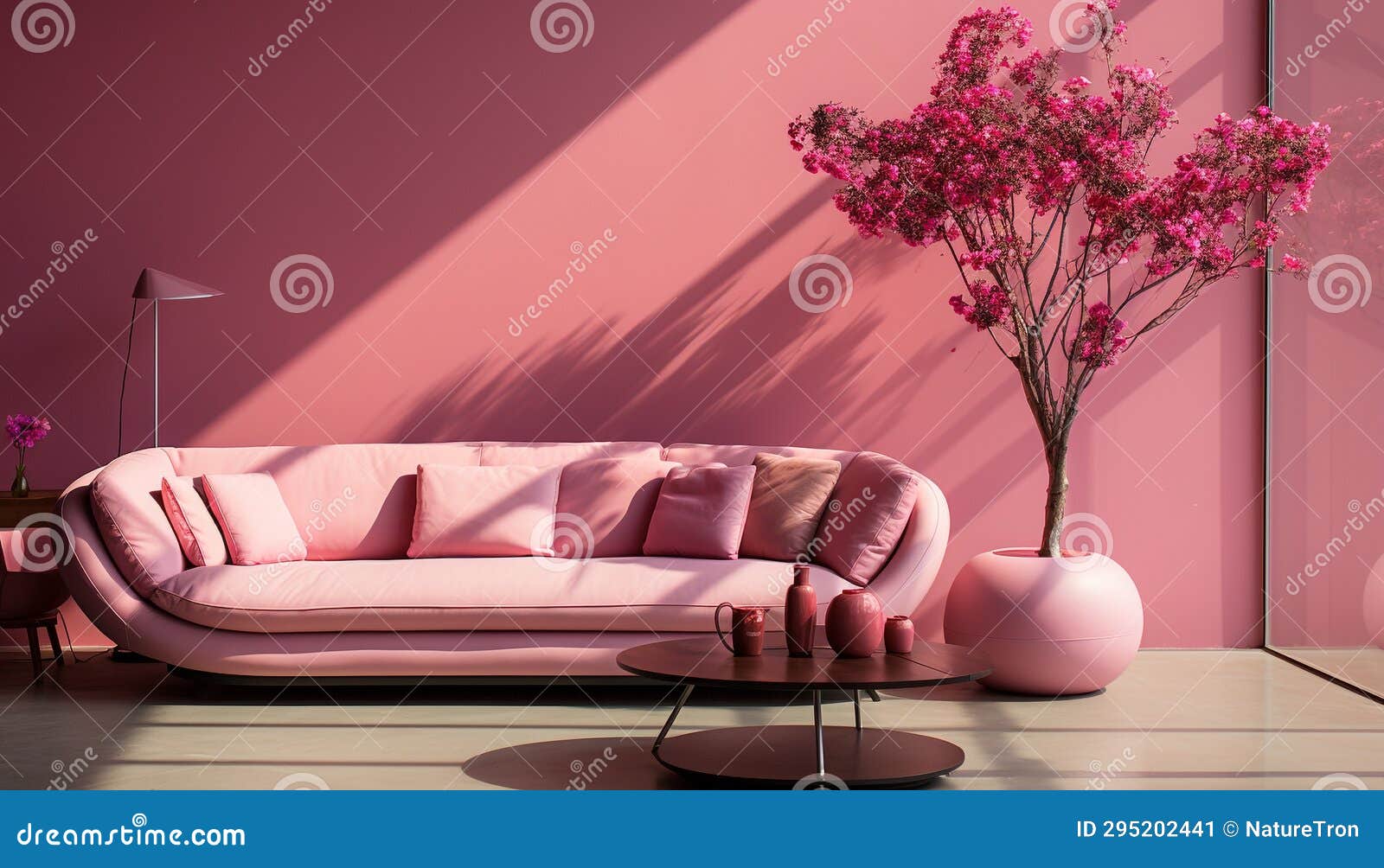 Room with Pink Sofa Design Modern Living Room Stock Illustration