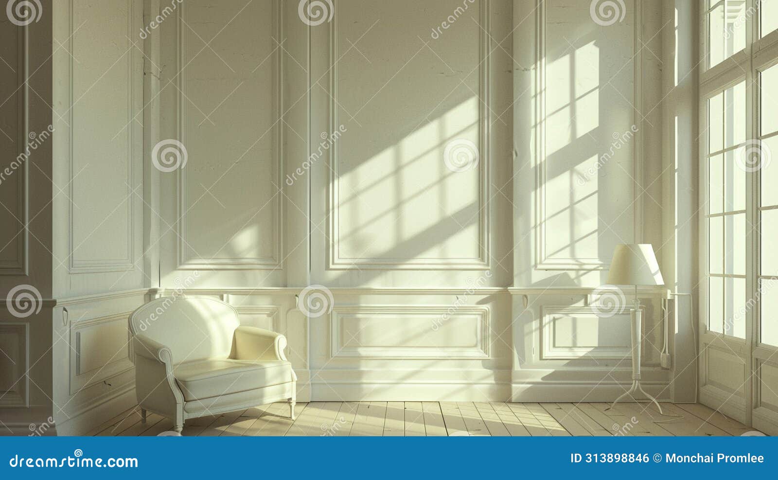 the room's monotone scheme, achieved with homogeneous paint, radiates a serene uniformity