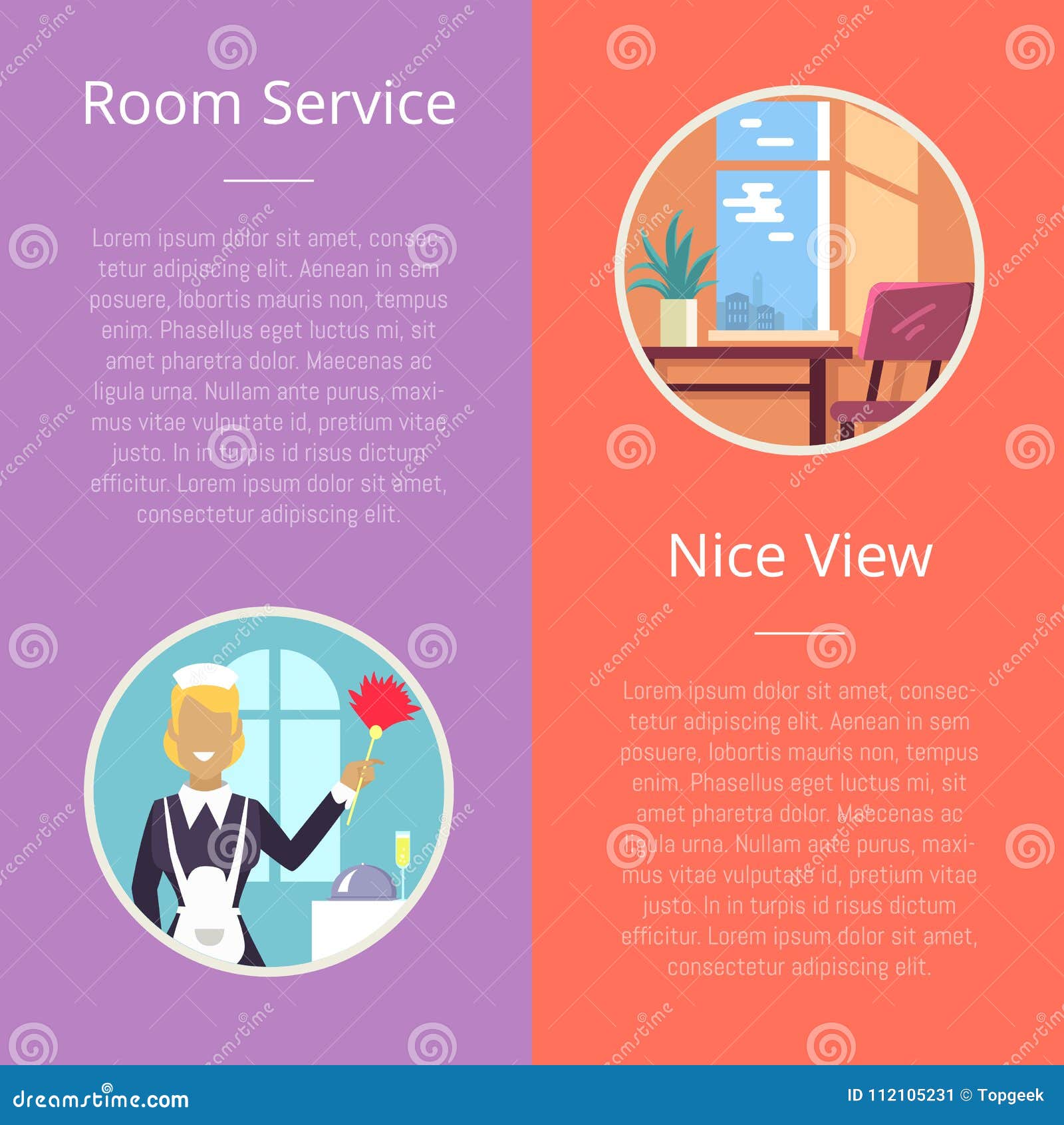 Room Service and Nice View Vector Illustration Stock Vector
