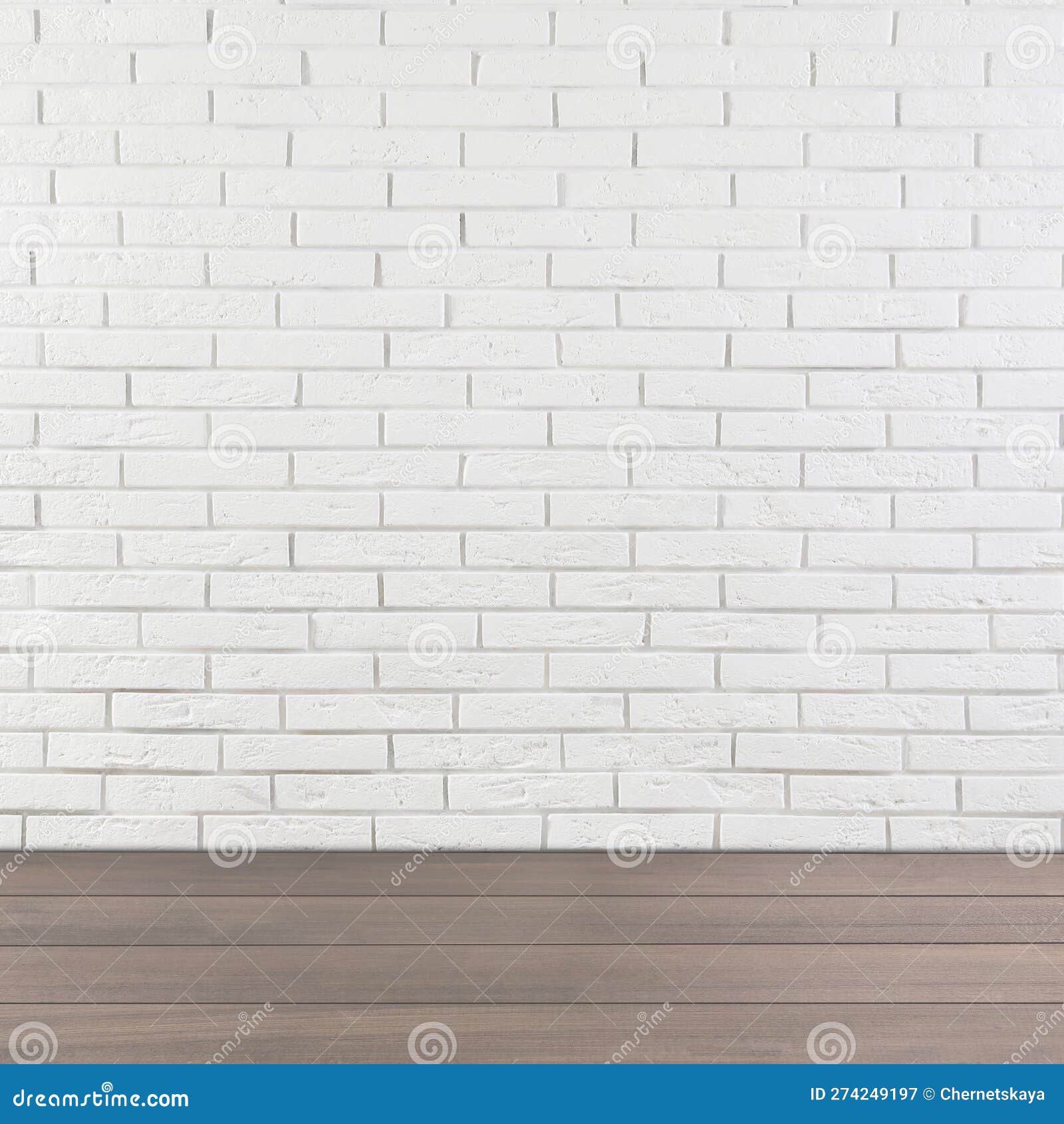 Room with White Brick Wall and Wooden Floor Stock Image Image of