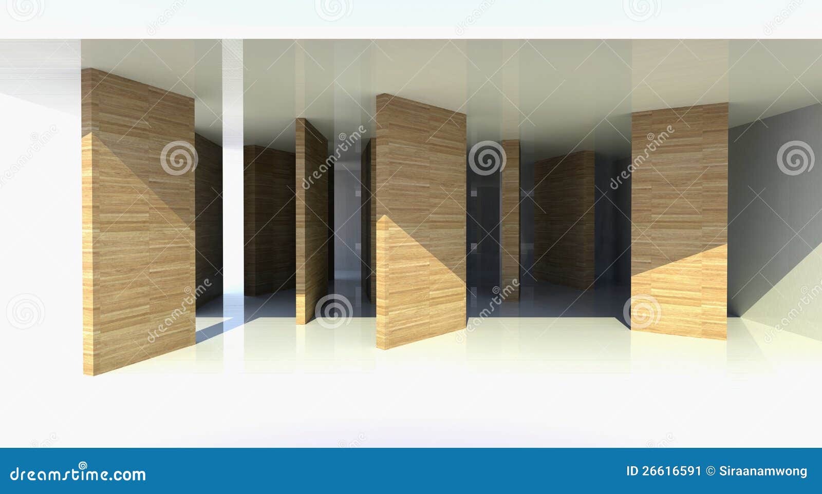 room with wood partition, abstract architecture