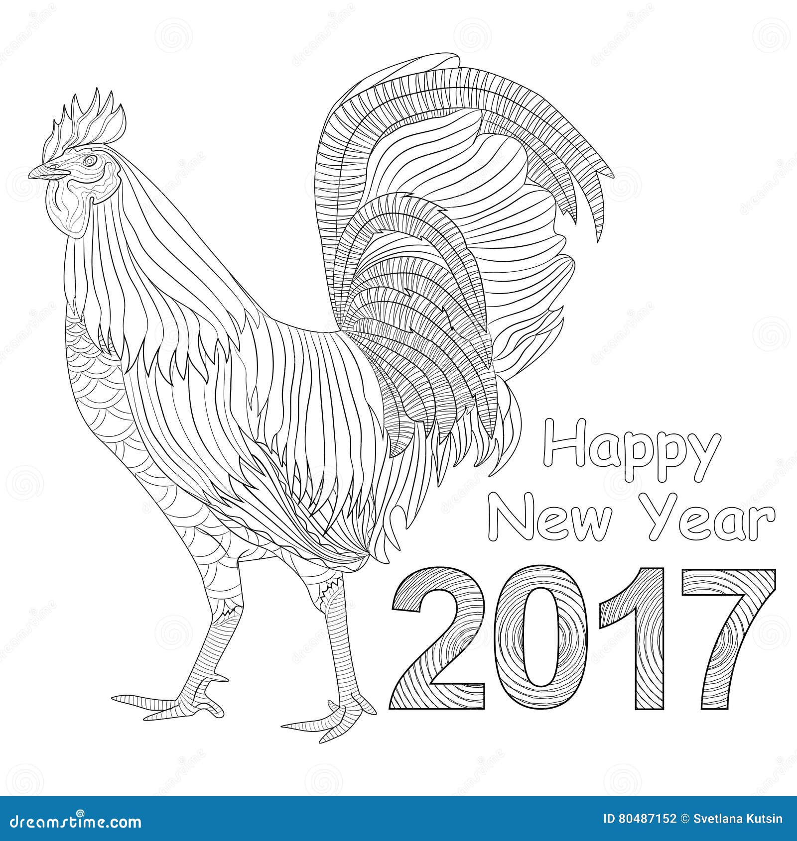 Rooster coloring book for adult Chicken Chinese zodiac symbol of the new year Design t shirt print greeting card calendar