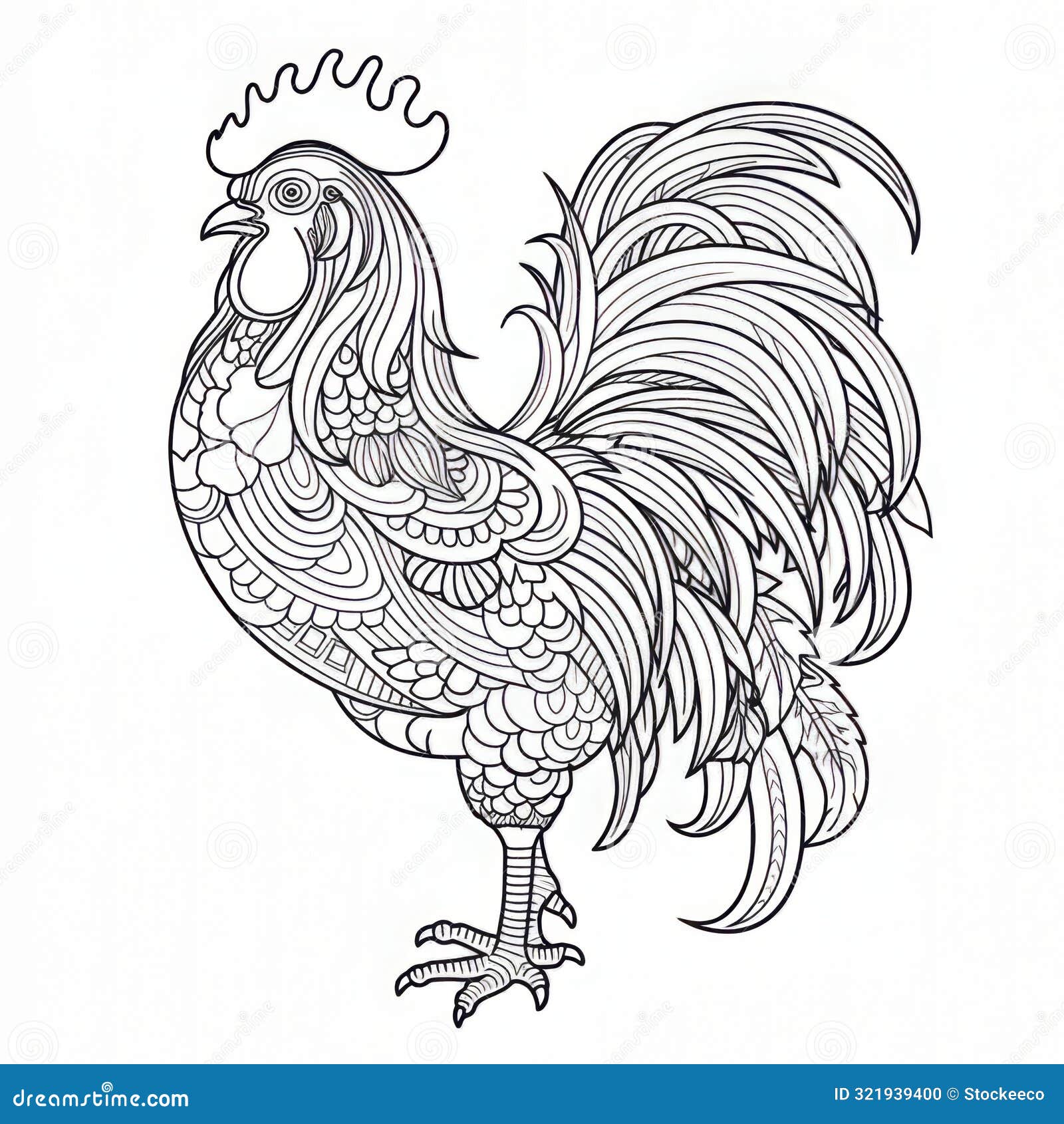 Printable Rooster Coloring Page: Black and White Outline Art for