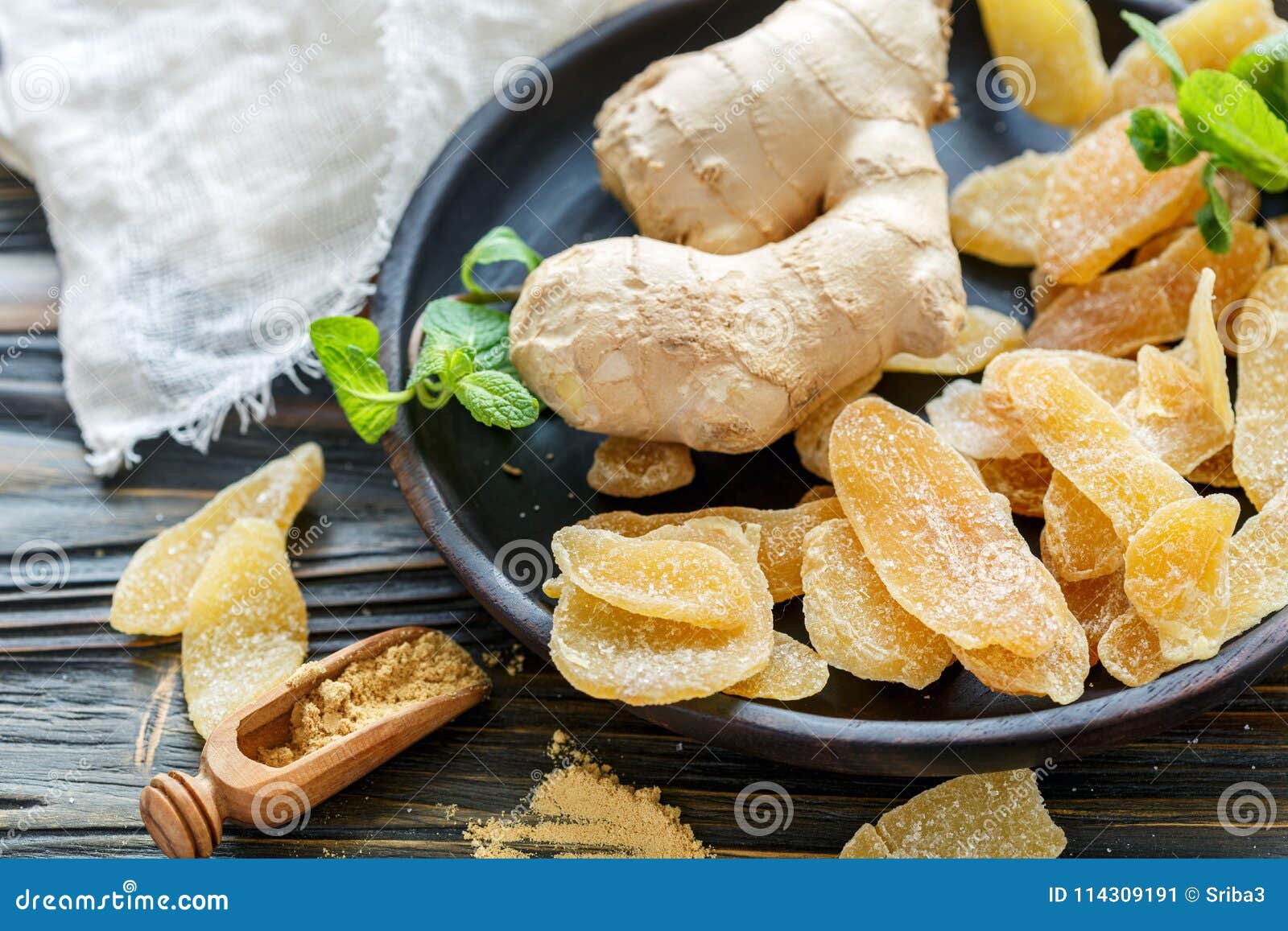 Root and Ground Ginger, Spicy Ginger Candied Fruit. Stock Image - Image ...