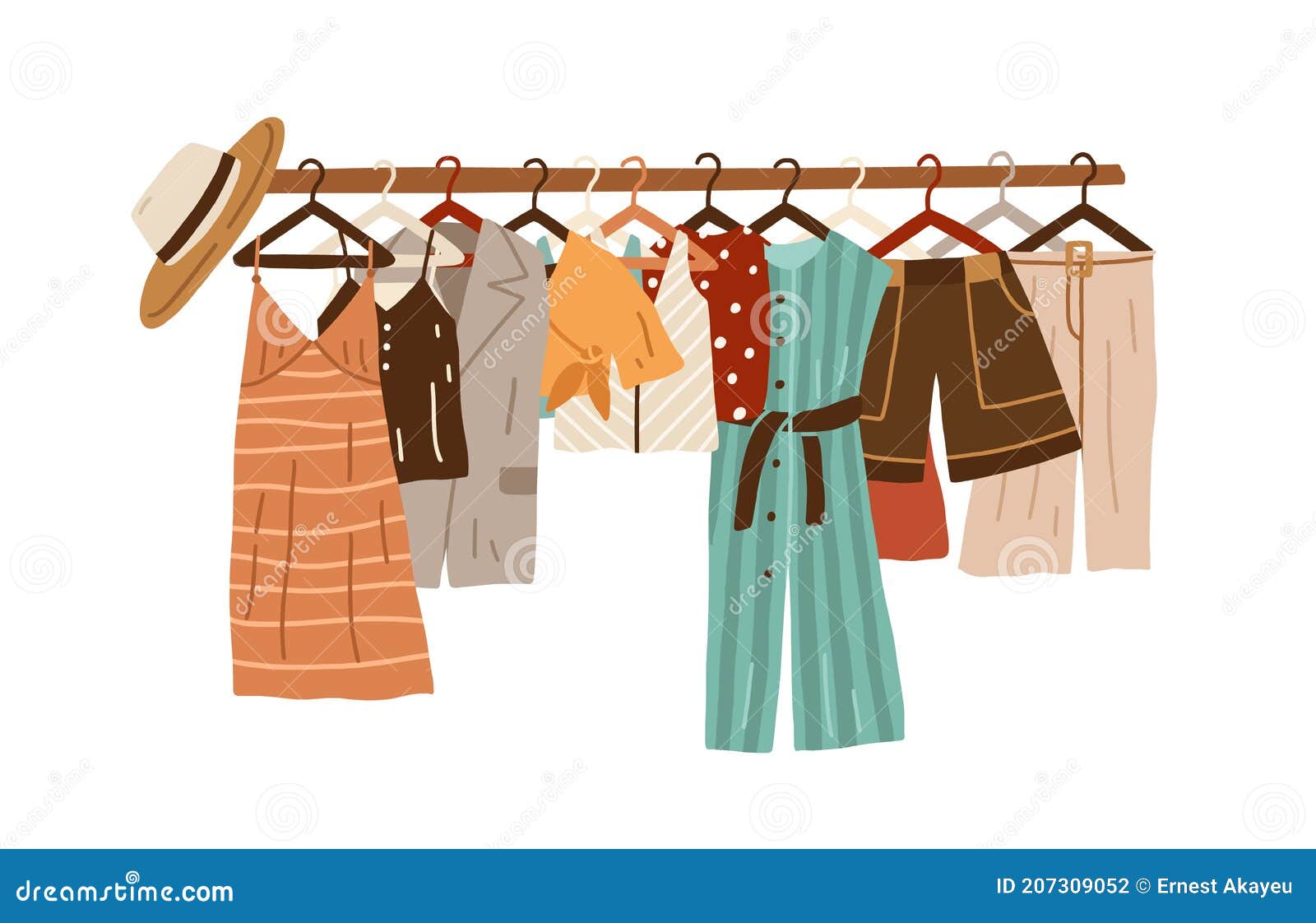 Ropa De Moda Elegante Colgando De Las Perchas En El Mueble De La Ropa O En  El Carril Aislado De Fondo Blanco. Mujeres Organizadas Ilustración del  Vector - Ilustración de brillante, percha: