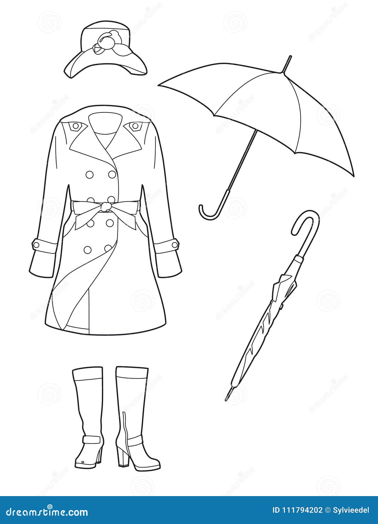 Ropa Impermeable Del Dibujo, Sistema De Ropa Para Las Mujeres Ilustración  del Vector - Ilustración de drenaje, manera: 111794202