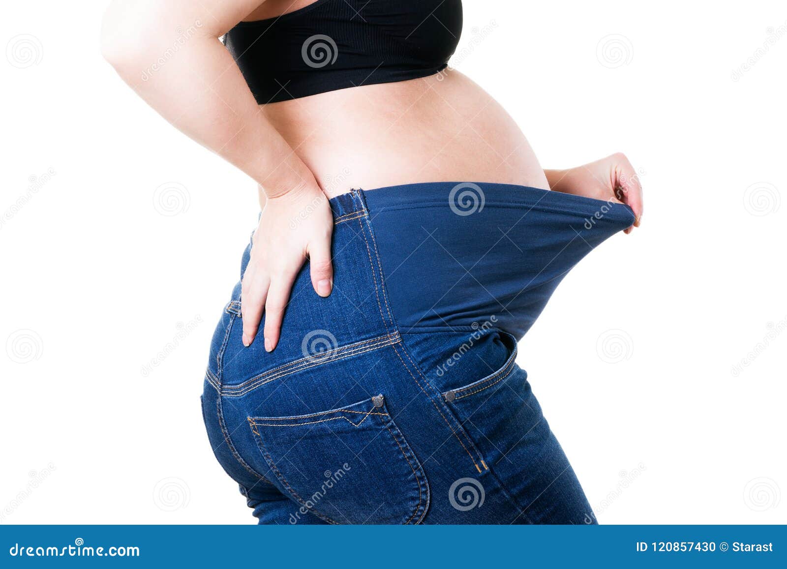 Ropa Para Las Mujeres Embarazadas, Tejanos Con La Cintura Alta Aislada El Fondo Blanco Foto de archivo - Imagen de crecimiento, 120857430