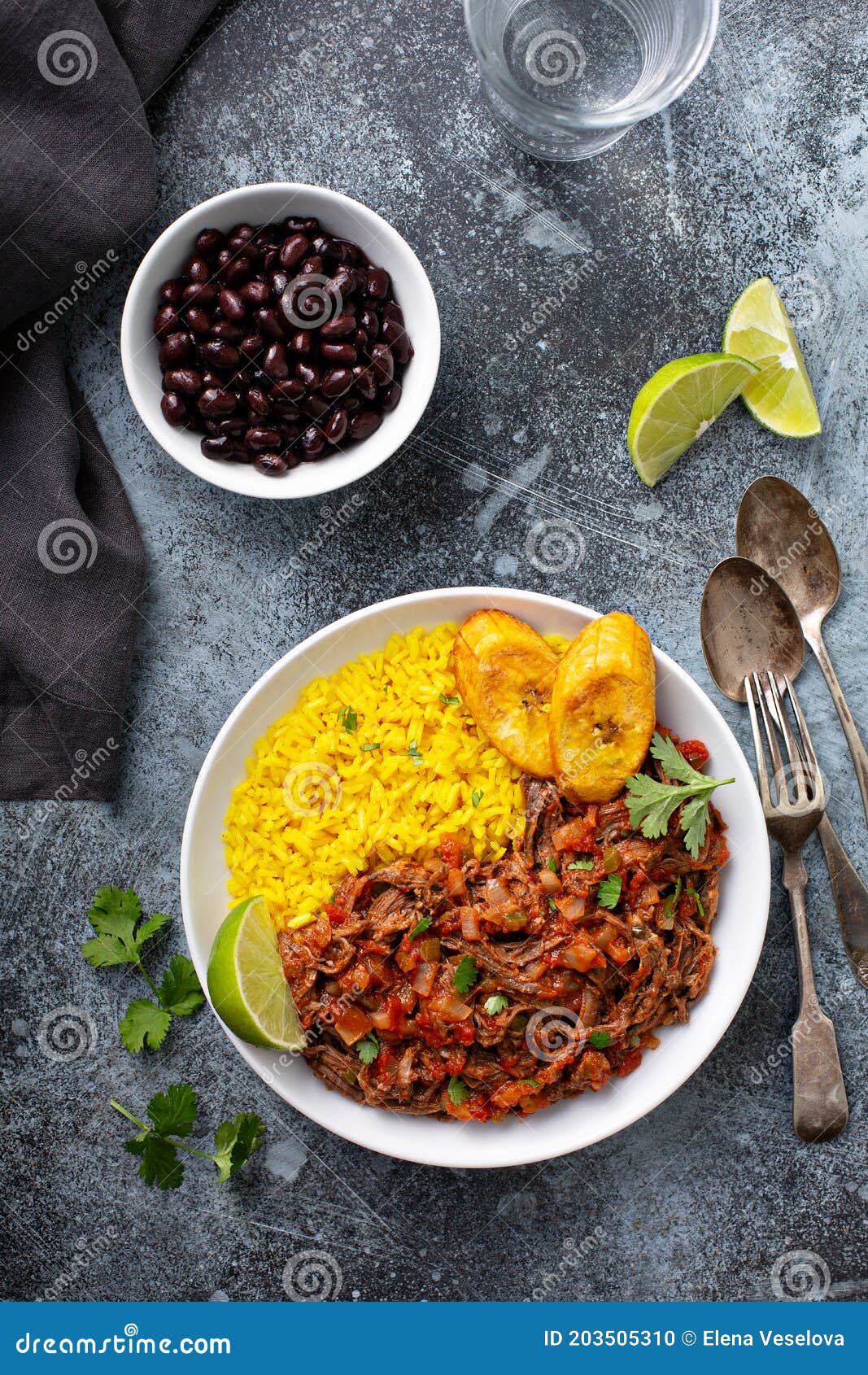 Ropa Vieja, Flank Steak Dish with Rice Stock Photo - Image of meal