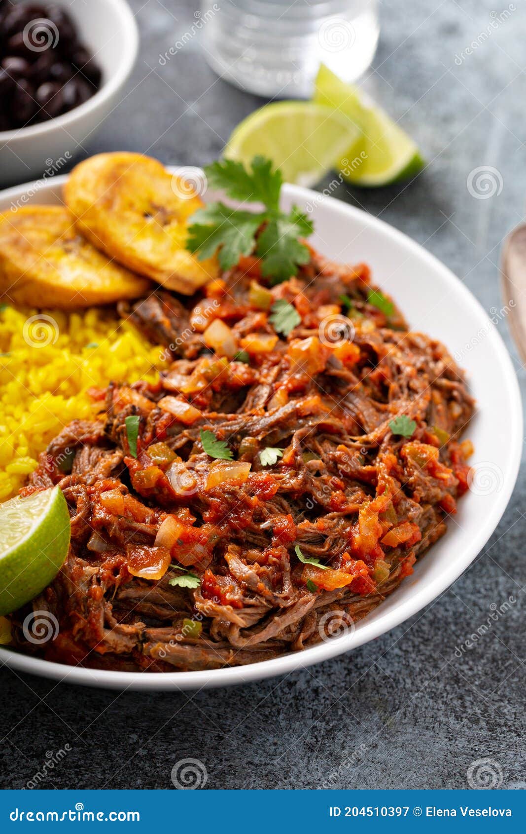 Ropa Vieja, Flank Steak Dish with Rice Stock Image - Image of healthy