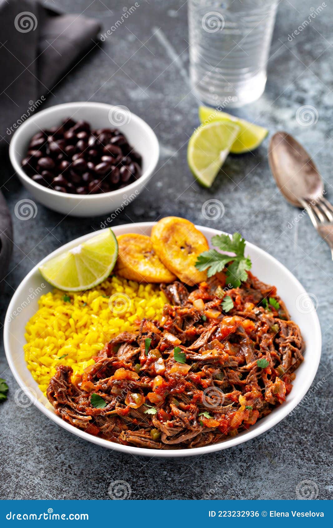 Ropa Vieja, Flank Steak Dish with Rice Stock Photo - Image of ropa