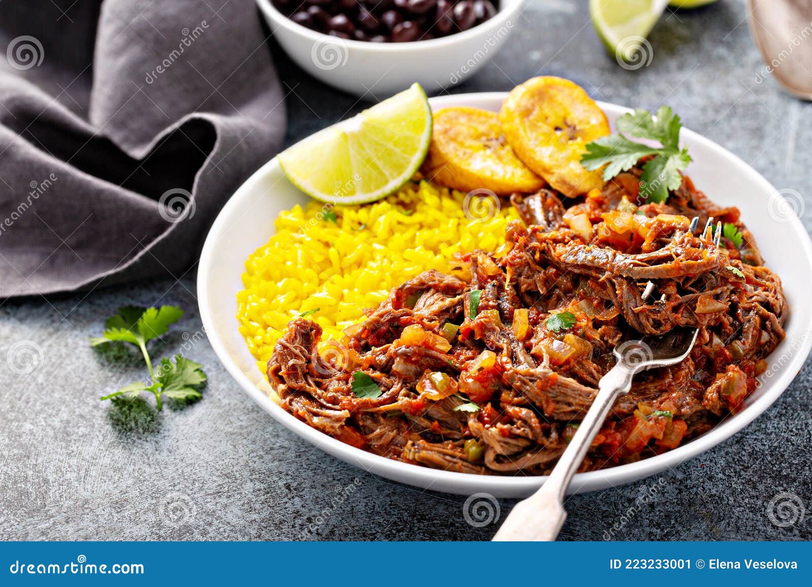 Ropa Vieja, Flank Steak Dish with Rice Stock Image - Image of