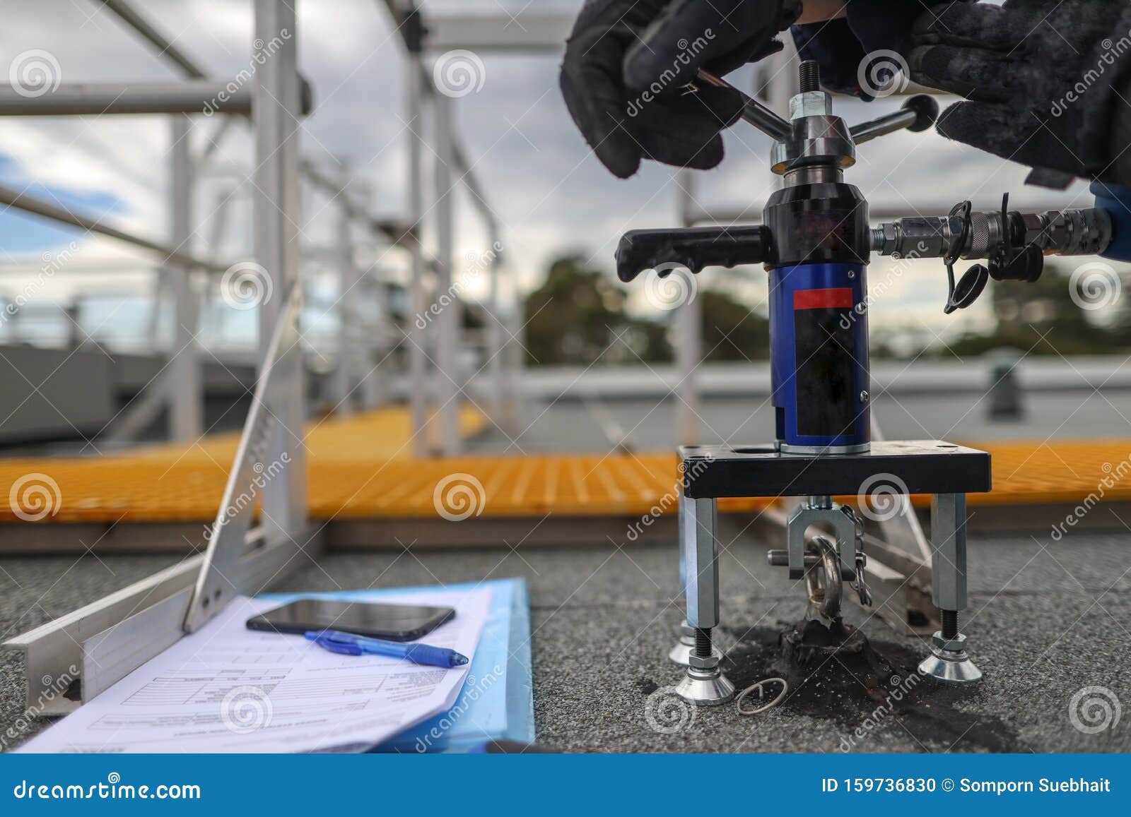 Engineer Conducting Using Pull Machinery Testing Chemical Set Fall