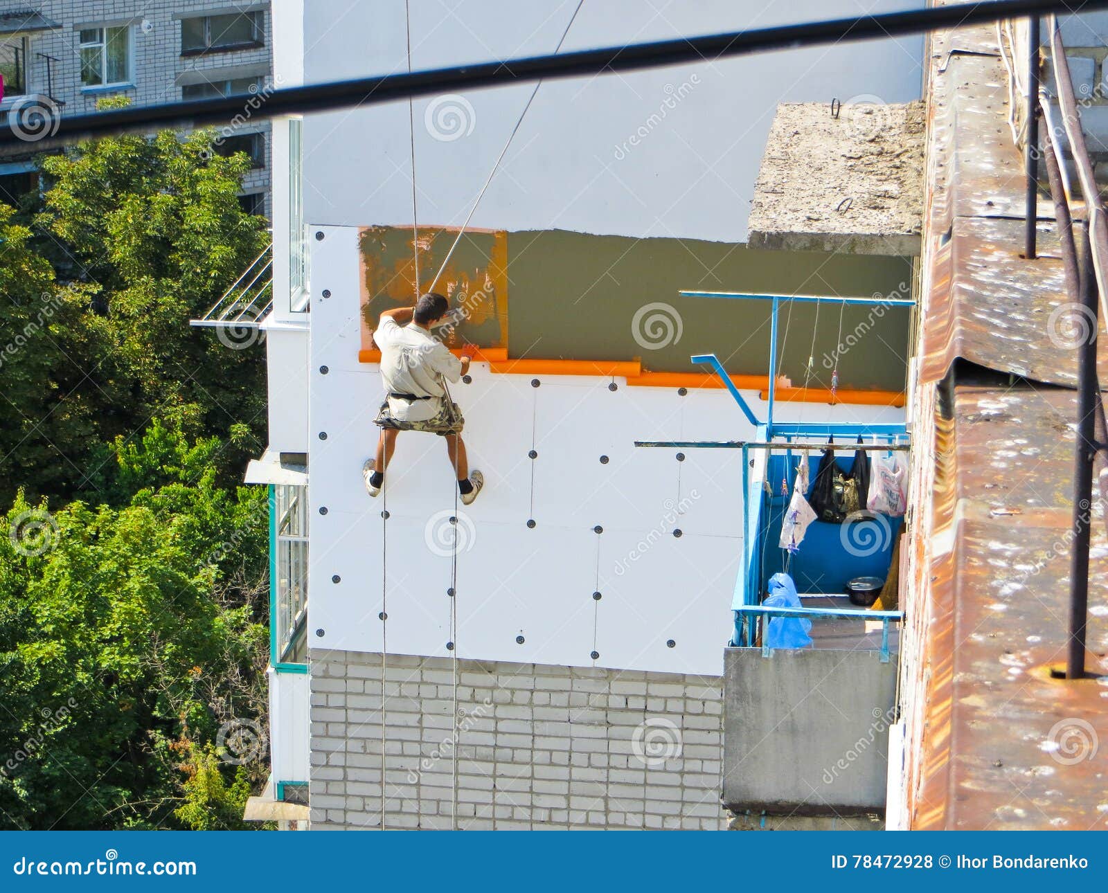 Rope access insulation editorial stock photo. Image of architecture