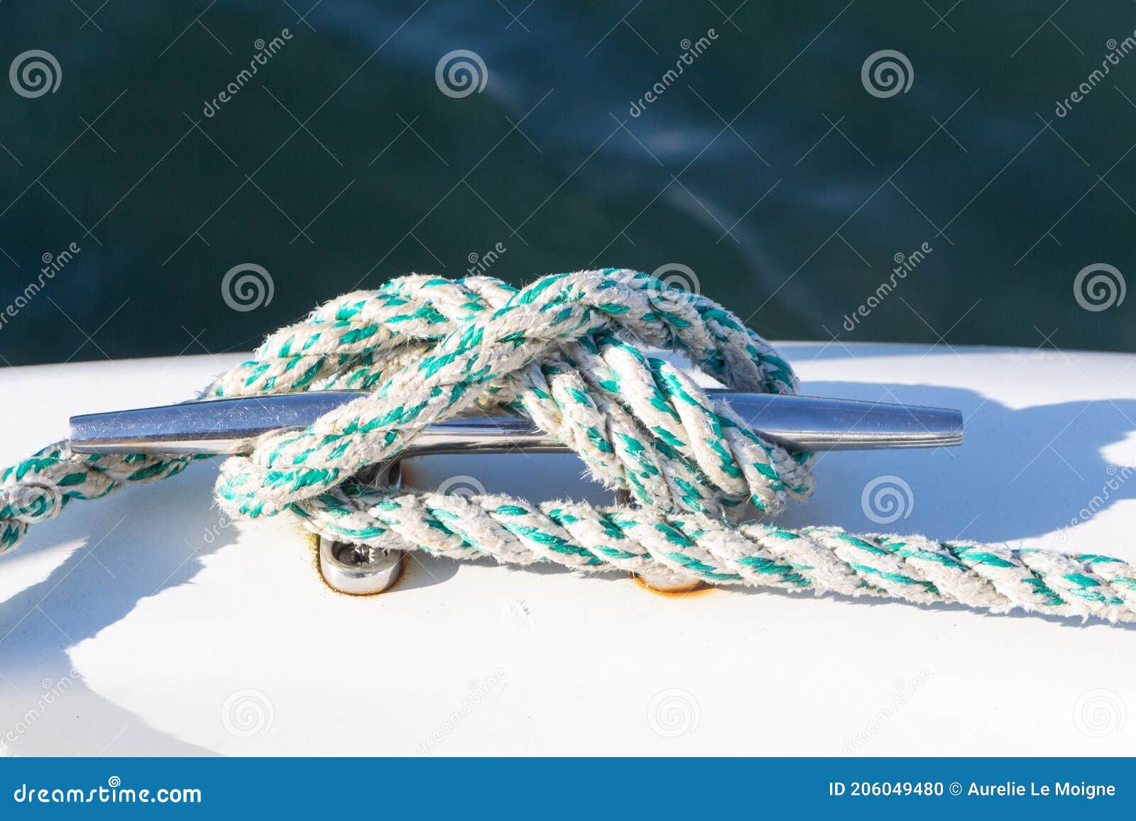 Rope on a boat`s cleat stock photo. Image of ship, boating 206049480