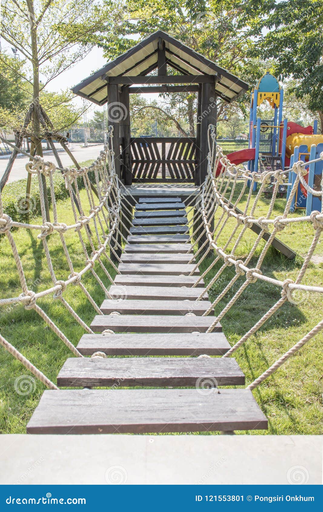 Rope bridge in playground stock image. Image of planks - 121553801