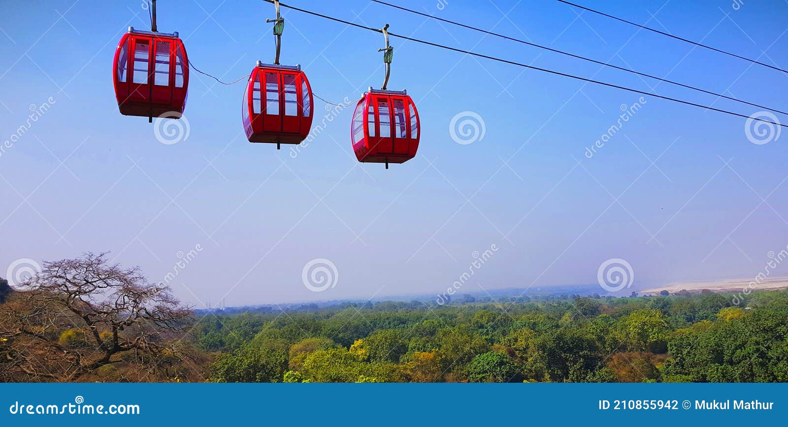 Rope Cars Providing Service at the Top of the Hill Stock Photo Image