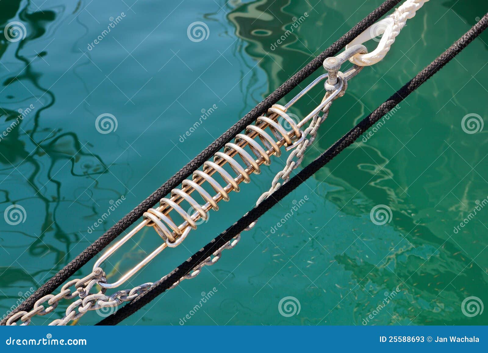 Rope on deck of the yacht stock image. Image of blue 25588693