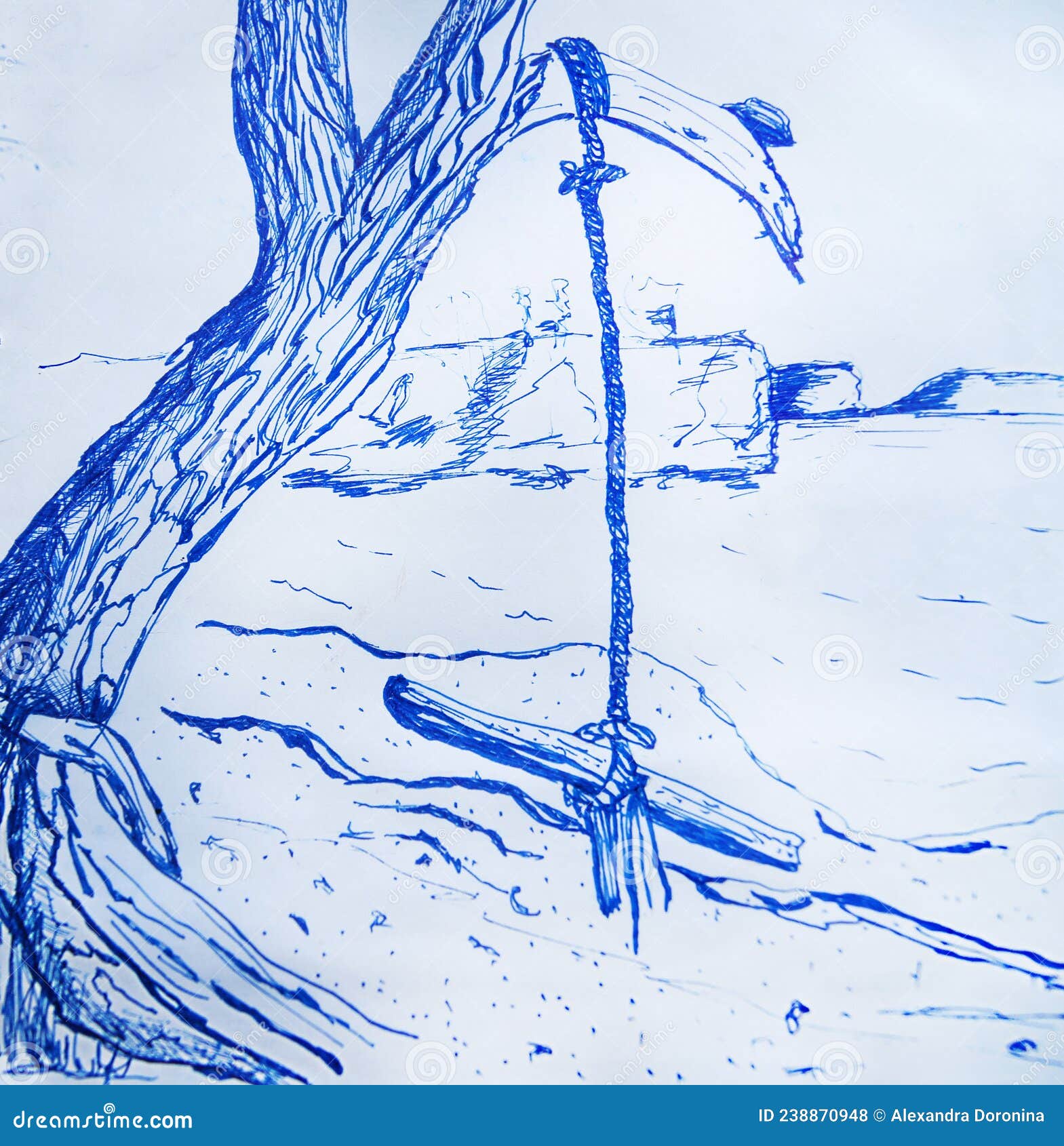 Rope Swing on a Tree by the Sea Stock Illustration - Illustration of blue,  asia: 238870948