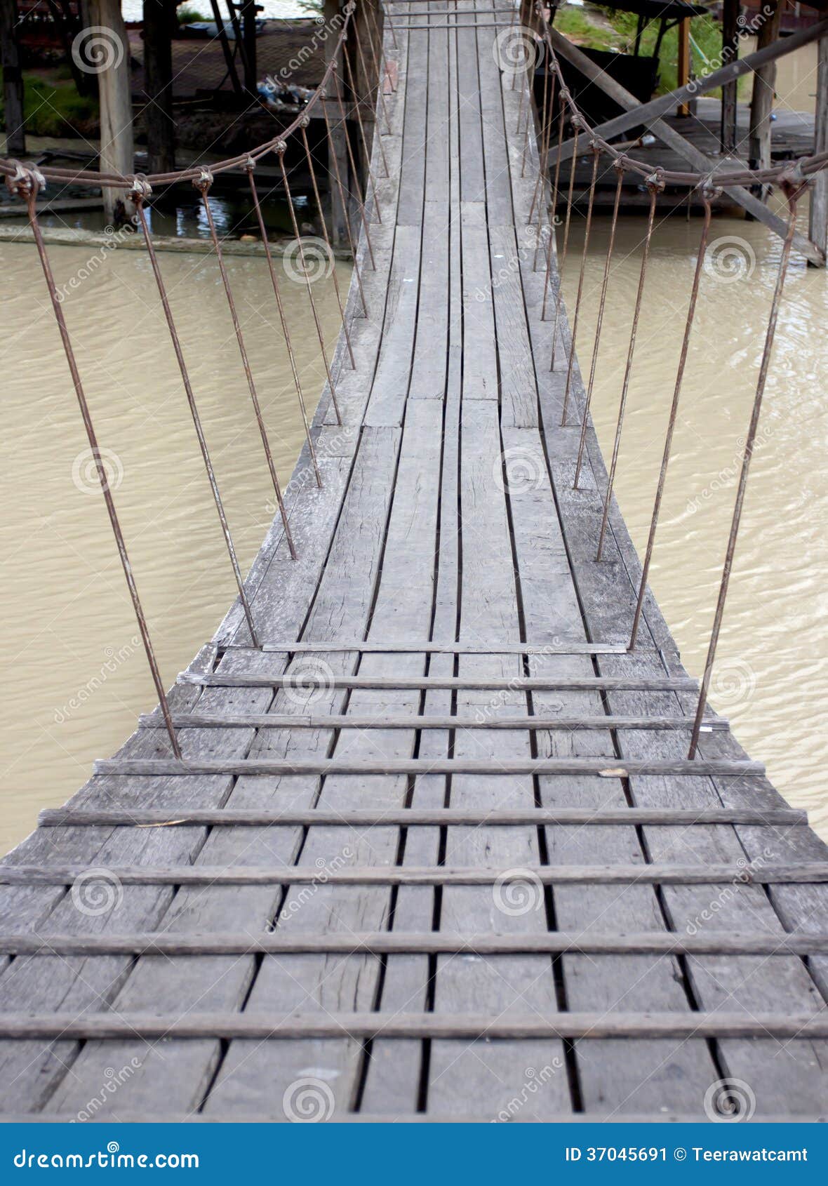 The Rope Wooden Bridge Direct To Another Side Stock Image - Image of  hiking, journey: 37045691