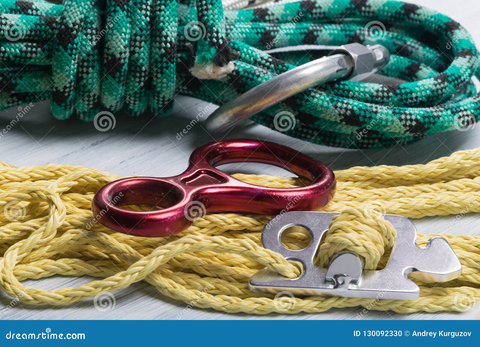 Ropes and Insurance for Conquering Mountains, Closeup Stock Photo