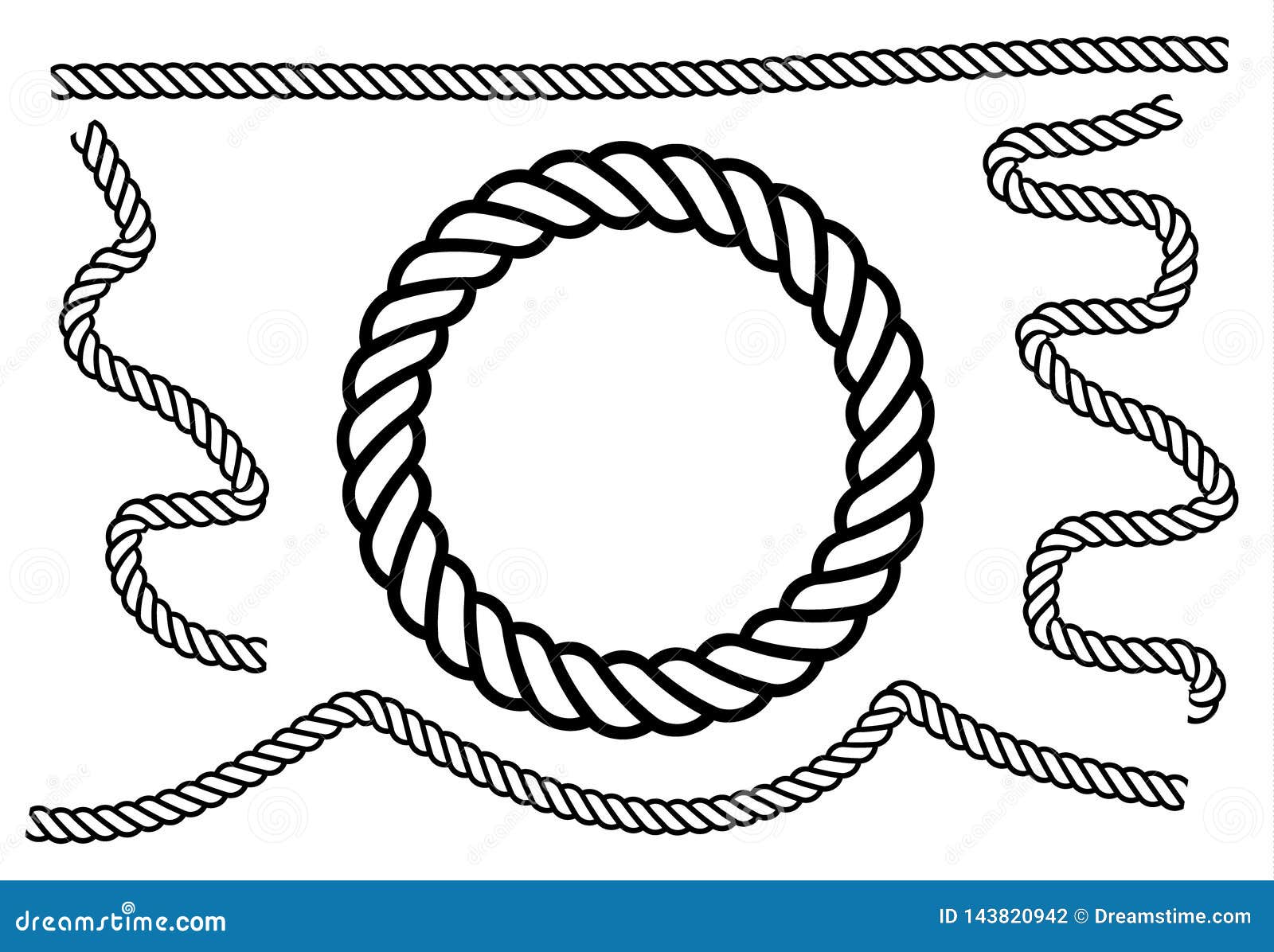 Plaits and braids pattern brushes. Knitting, braided ropes vector