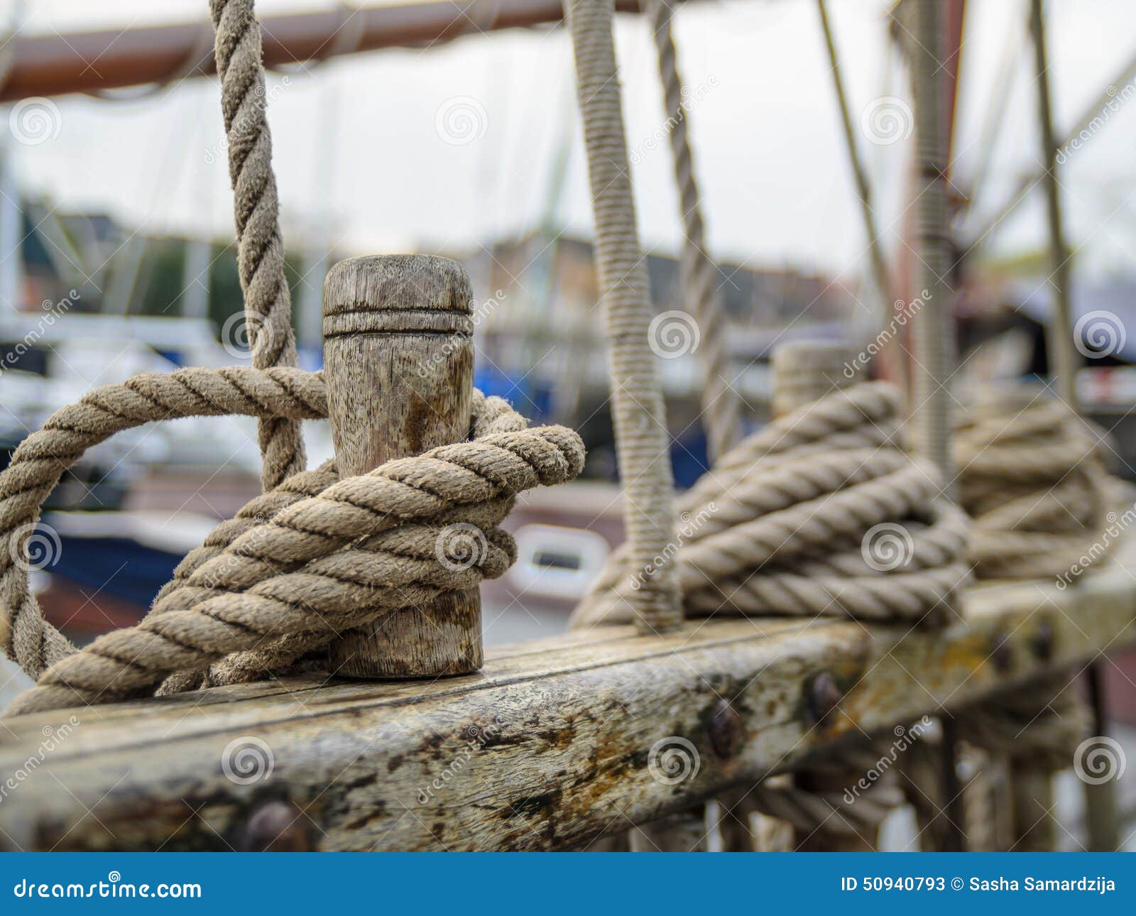 Ropes On The Side Of Old Sailing Ship Stock Image - Image ...