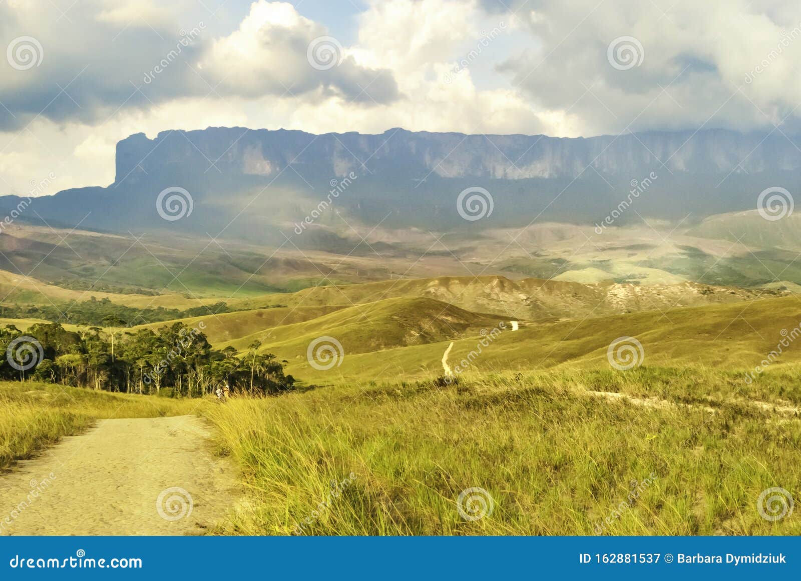 roraima table mount called in pemon indians language roraima tepui with the trekking path to roraima summit , la gran sabana,