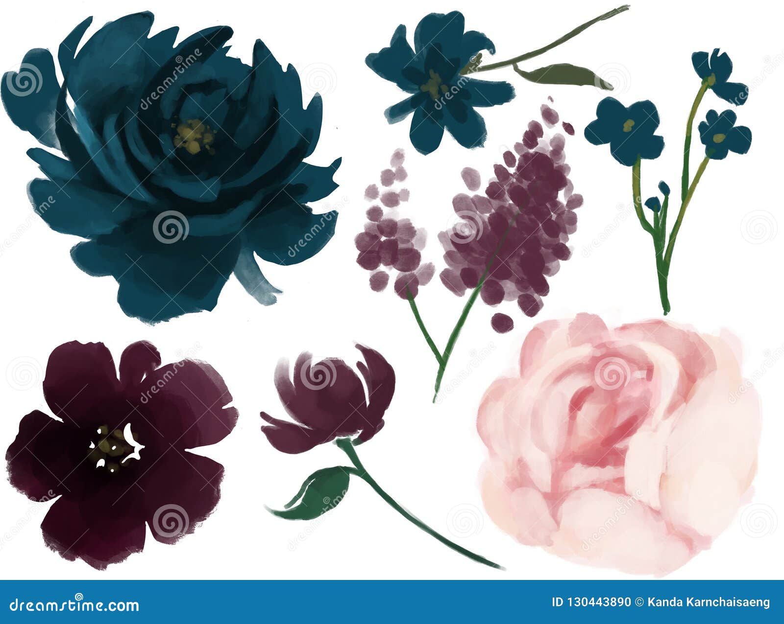 Rosa De Los Azules Marinos Del Marsala De La Rosa Y De Las Hojas De La  Peonía De La Flor De La Acuarela Stock de ilustración - Ilustración de  elementos, floral: 130443890