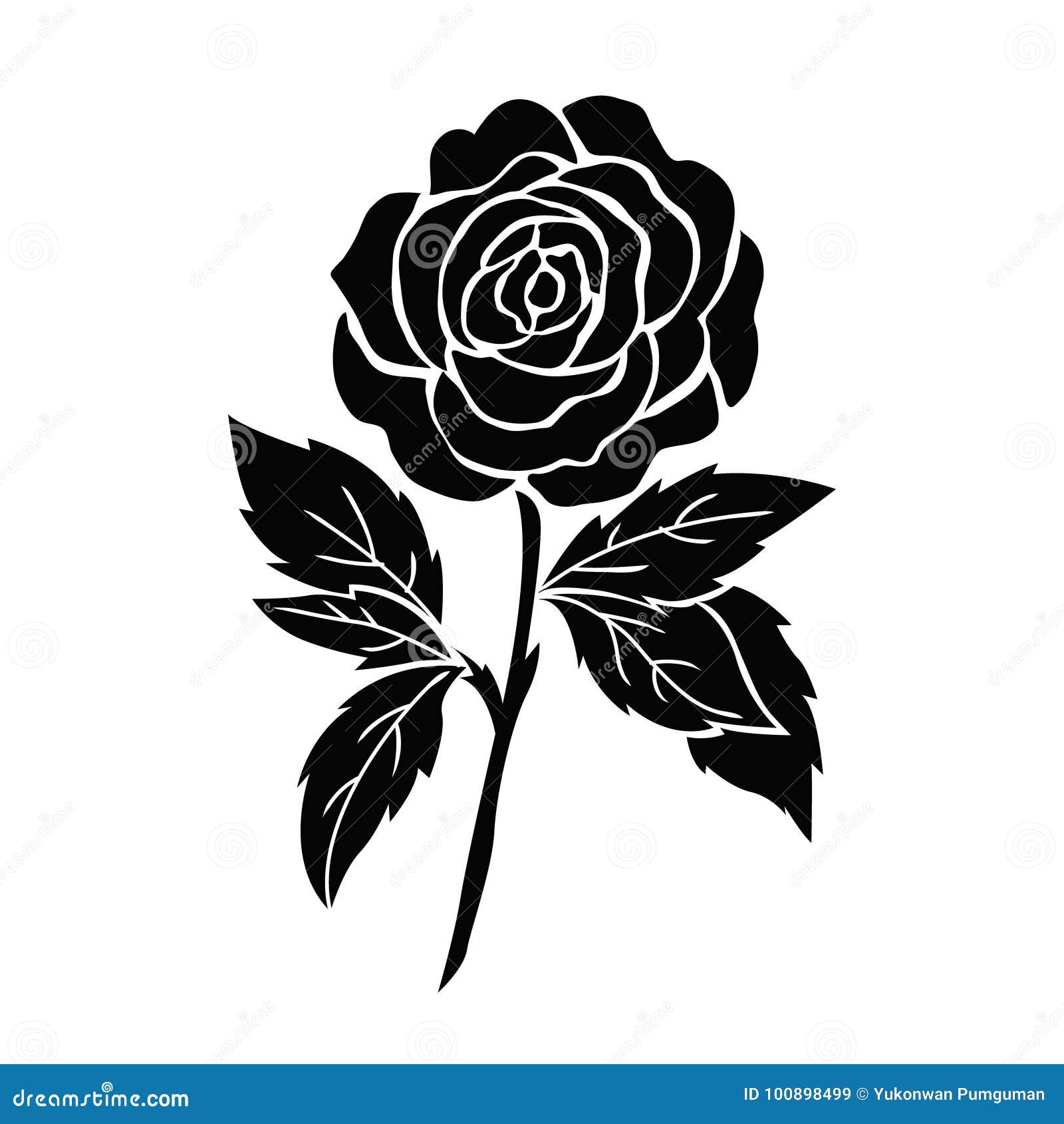 Rosa Negra Aislada, Ejemplo Del Tatuaje De La Flor, Silueta Ilustración del  Vector - Ilustración de silueta, objeto: 100898499