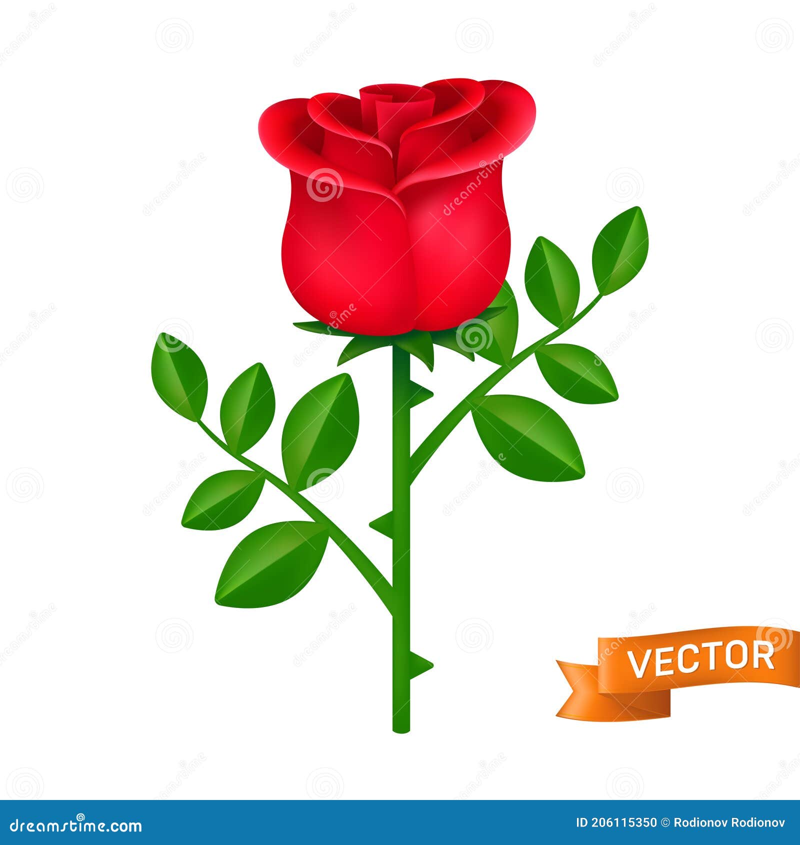Rosa Rojo Con Icono Vector De Hojas Verdes. Ilustración De Dibujos Animados  De Flor En Flor Cercana Aislados En Blanco Ilustración del Vector -  Ilustración de macro, rosa: 206115350