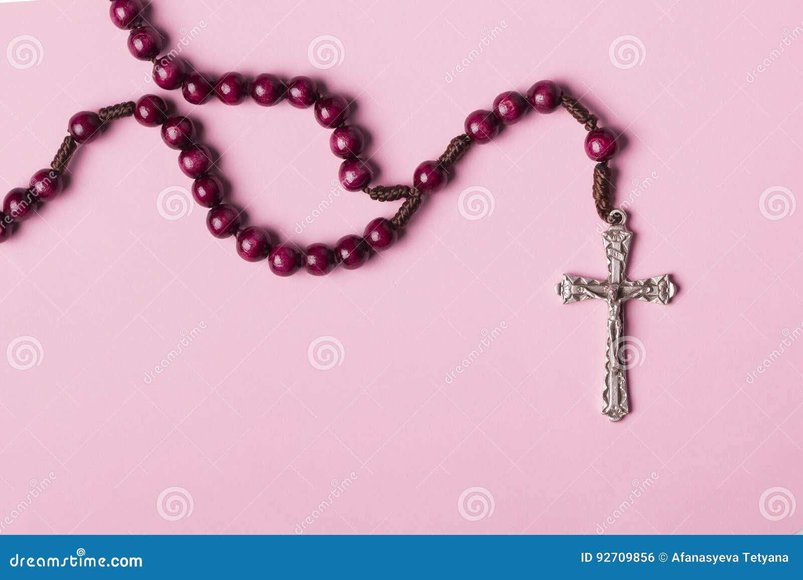 Rosary On A Pink Background. Cross. Stock Photo - Image of culture