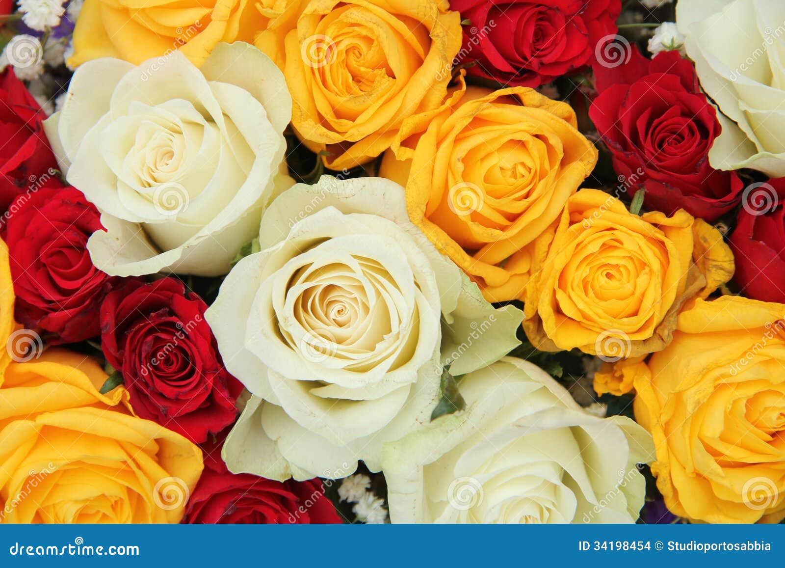 Rosas Amarillas, Blancas Y Rojas En Un Arreglo De La Boda Foto de archivo -  Imagen de rojo, blanco: 34198454