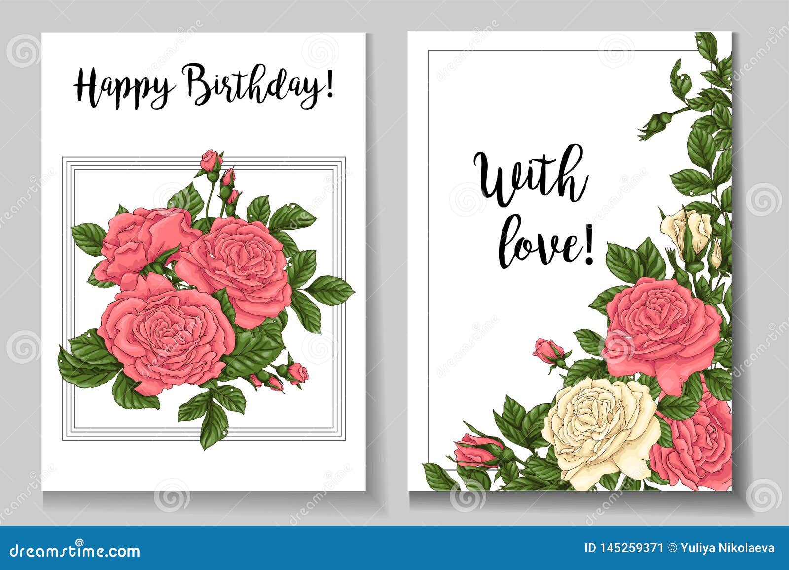 Postcard coral roses. Hand drawing Vector illustration.