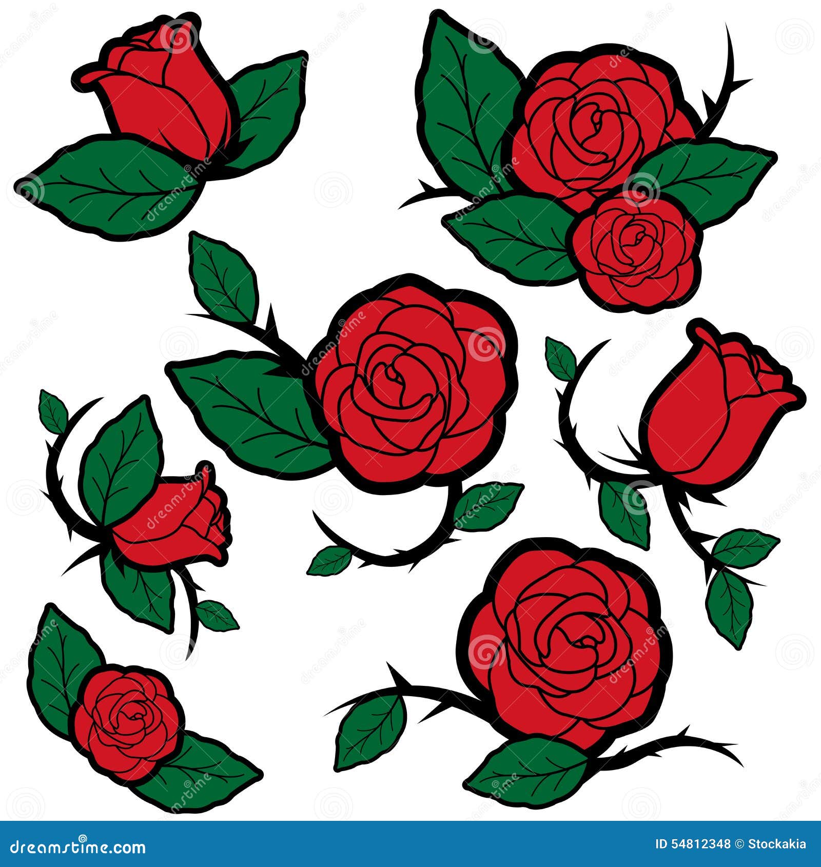 Rosas, Espinhos E Botões Em Estilo De Tatuagem. Coleção De Tatuagens De  Rosas Vermelhas. Flores De Rosa, Botões E Folhas. Ilustraç Ilustração do  Vetor - Ilustração de espinhos, colheita: 54812348, image size:1600x1690