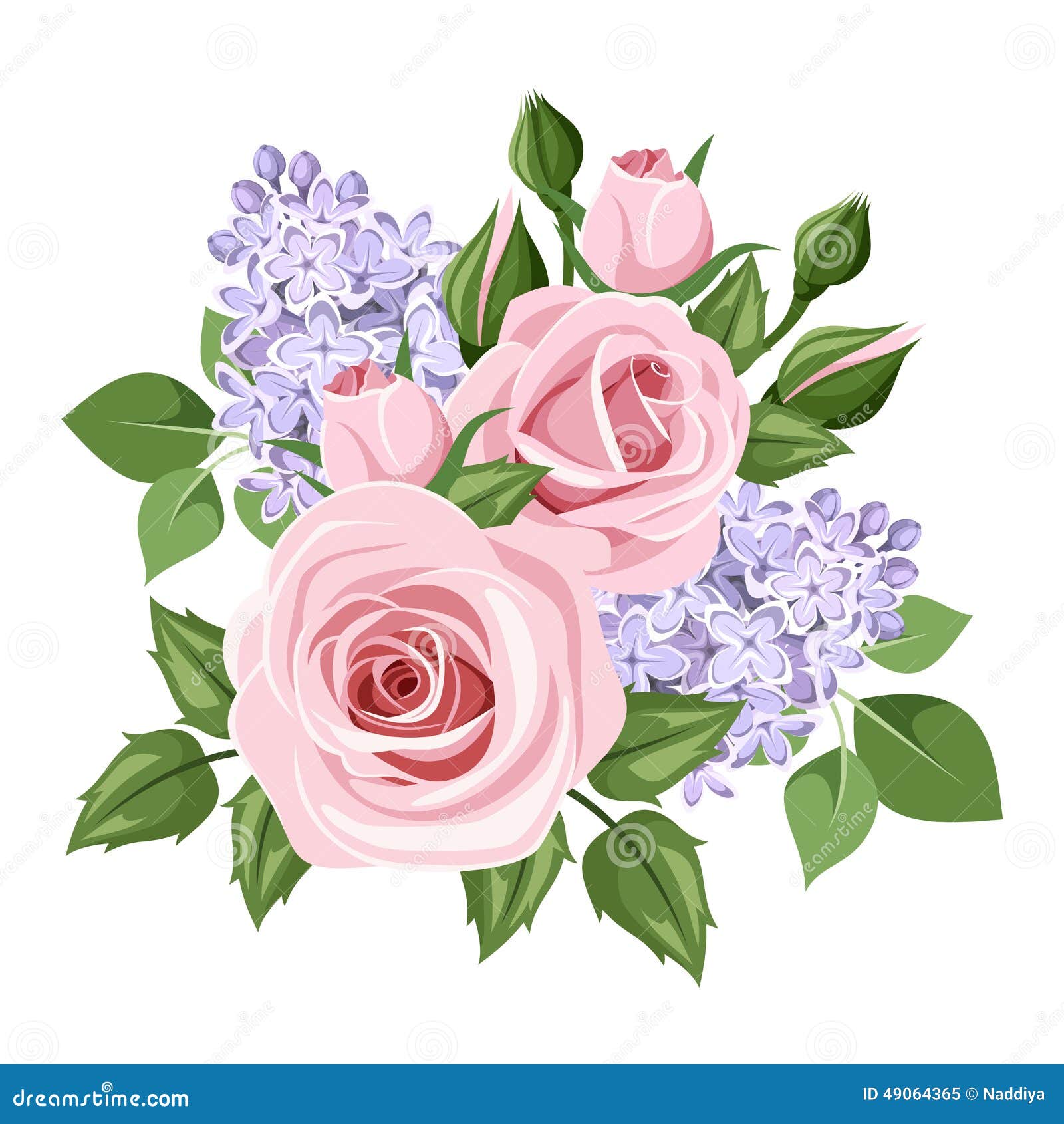 Rosas Y Flores Rosadas De La Lila Ilustración Del Vector Stock de  ilustración - Ilustración de pétalo, hoja: 49064365