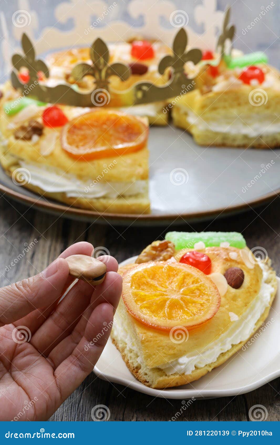 Getting a Bean from a King Cake. Stock Image Image of biblical