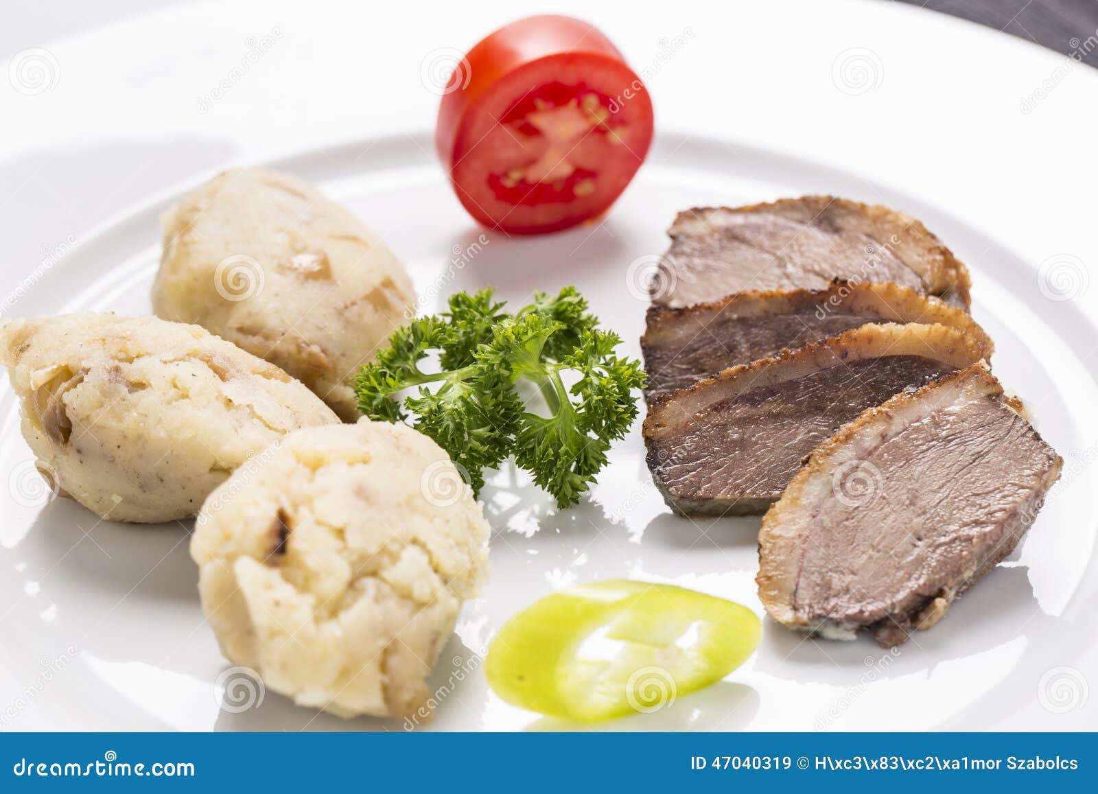 Rose Baked Duck Breast, with Pepper Cream, and Roasted Potatoes Stock