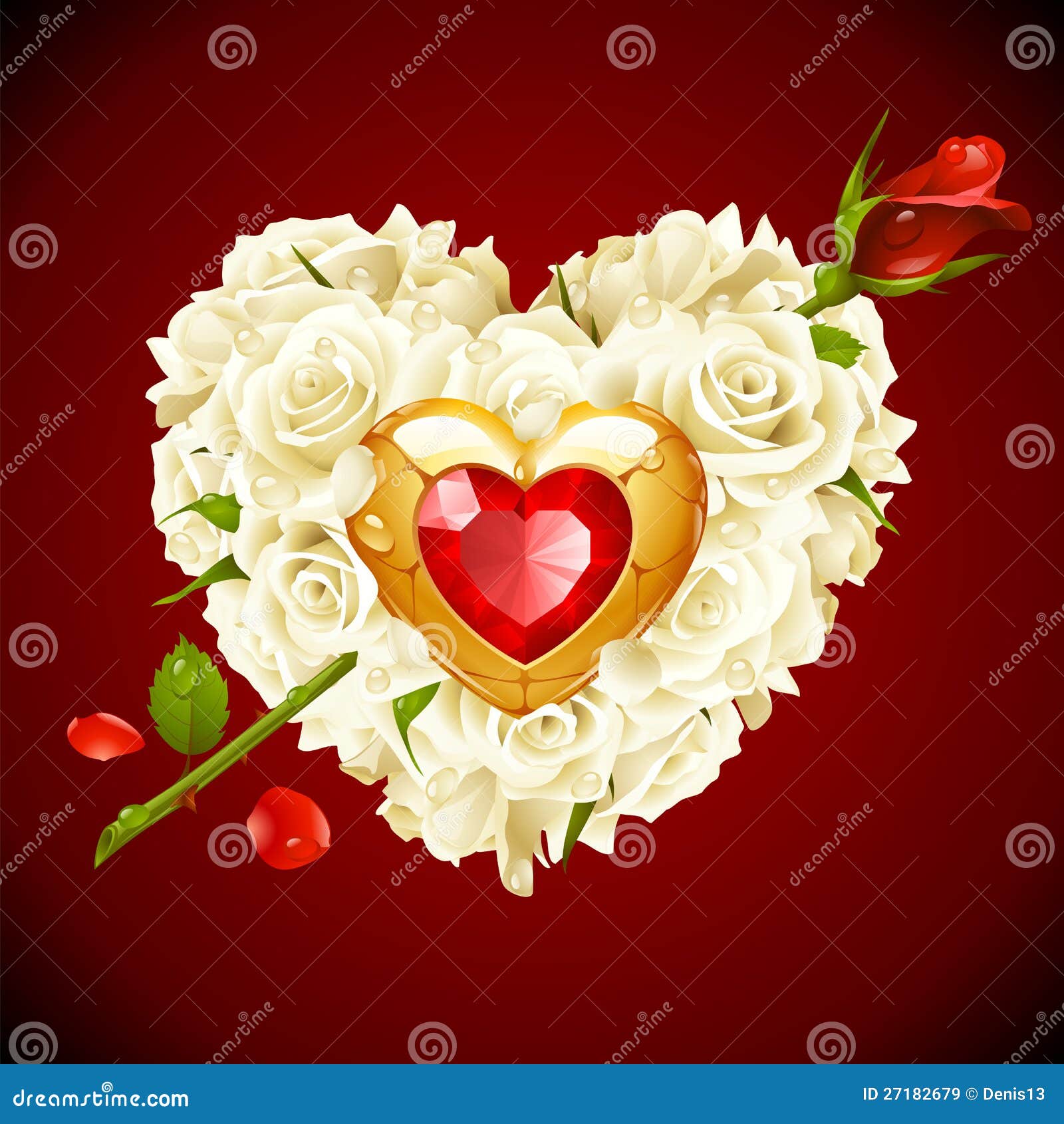 Rose Blanche Et Rouge Sous Forme De Coeur Illustration de Vecteur -  Illustration du cupidon, cristal: 27182679