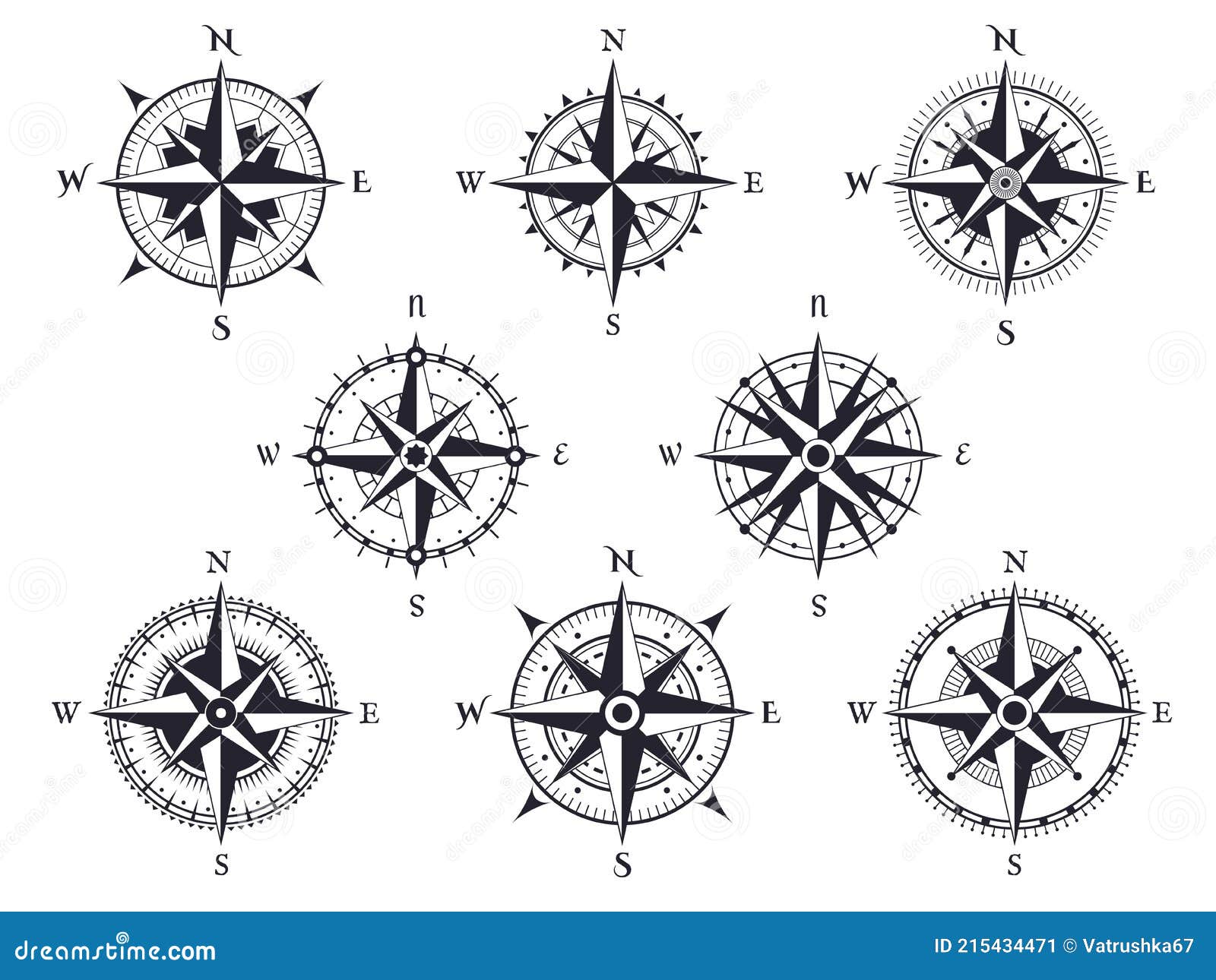 Rose. Boussole Vintage Avec Pointeurs Nord Sud Et Ouest Est. Dessin Animé  Marine Rétro Carte Signe Ou Tatouage Design Illustration de Vecteur -  Illustration du cours, marin: 215434471