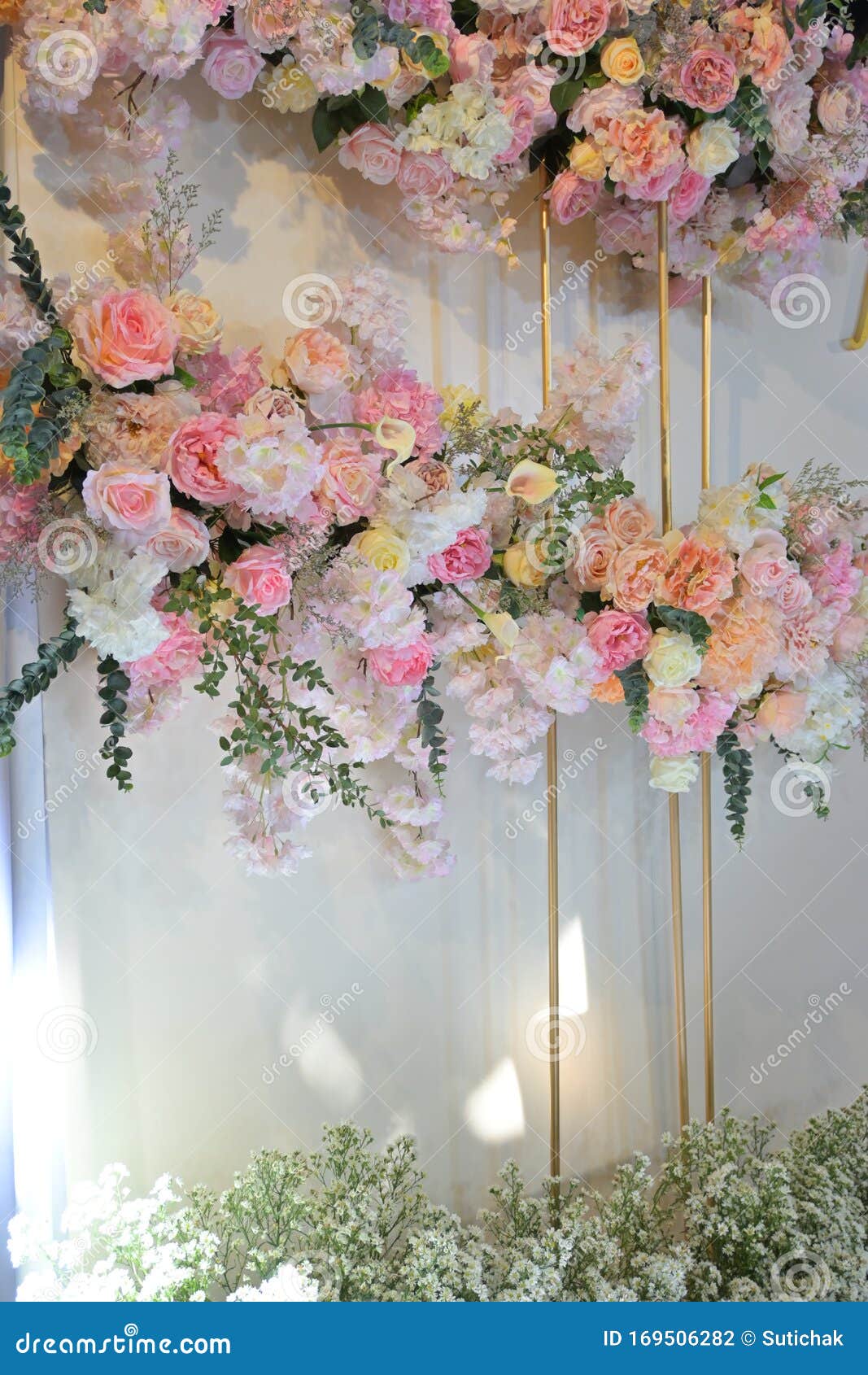 Rose Flower Decoration on Wedding Backdrop of Design Wall Stock Photo -  Image of design, element: 169506282