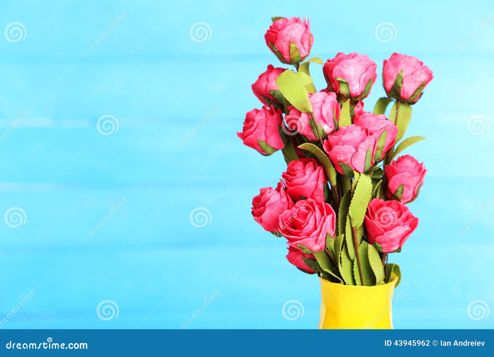 Rose Flower on the Vase, on Blue Background Stock Photo - Image of