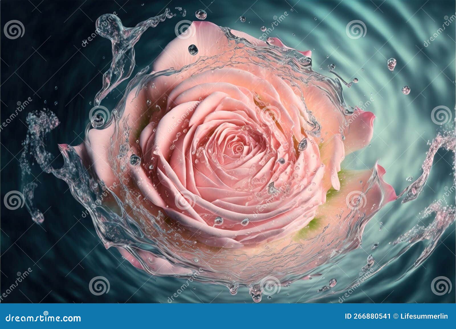 Rose with Water Splashes and Drops , Generative Ai Stock Illustration