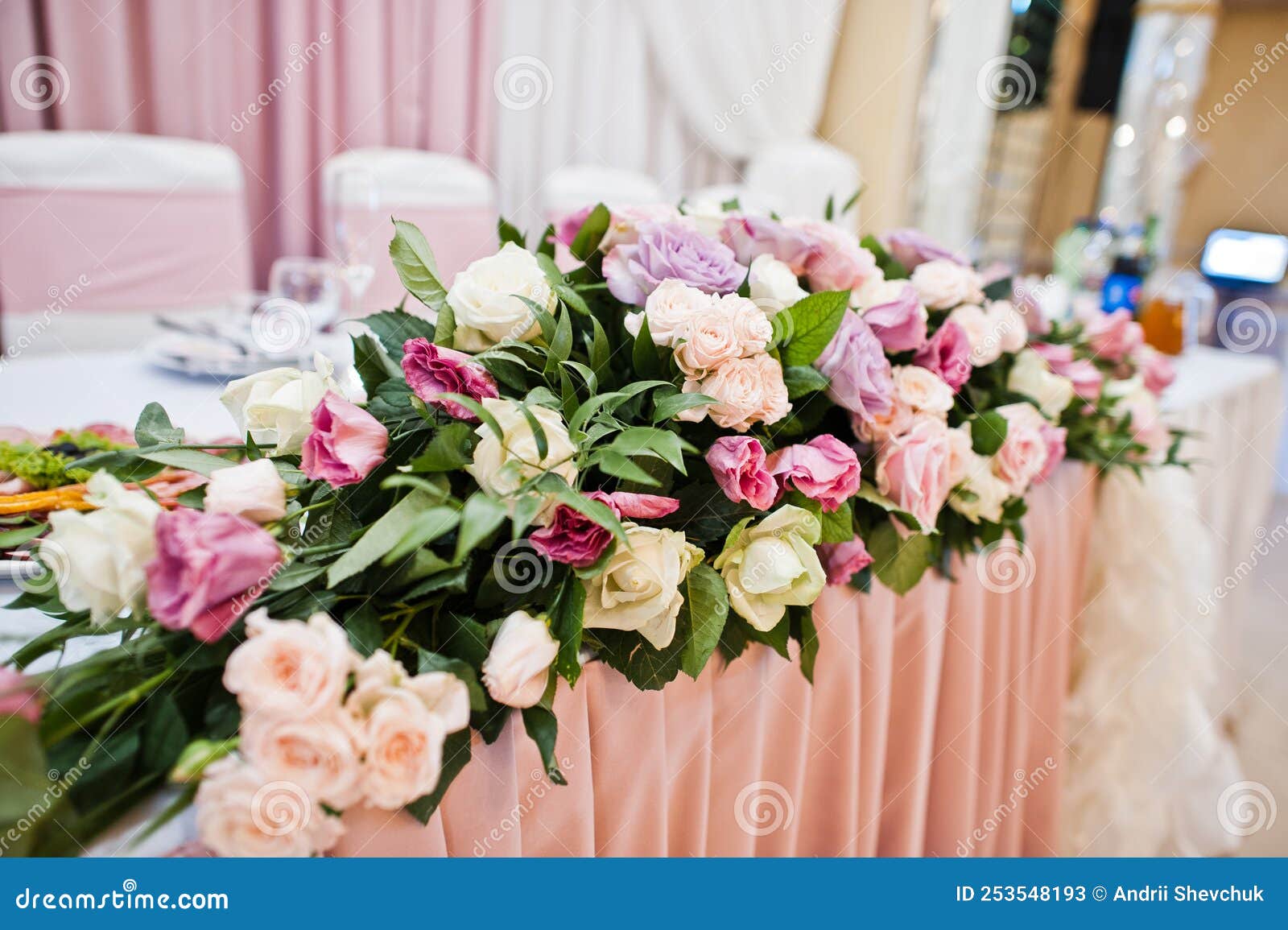 Rose Flowers Bouquet at Wedding Table Stock Image Image of celebrate, restaurant 253548193