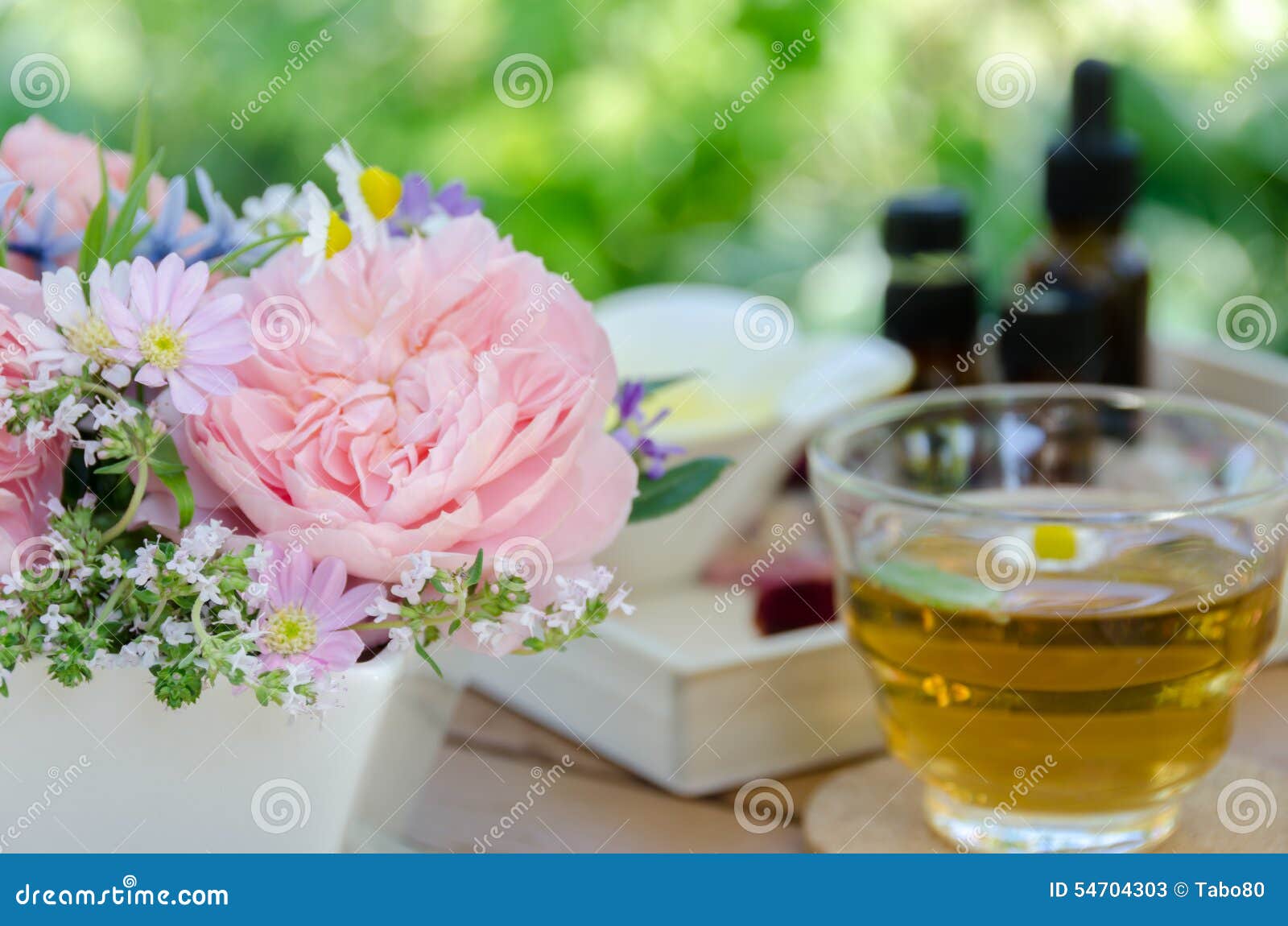 Rose Flowers and Tea for Aromatherapy Treatment Stock Image Image of