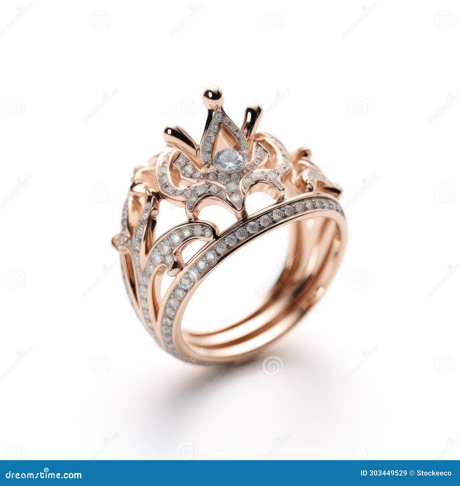 rose gold diamond engagement ring with baroque-inspired crown 