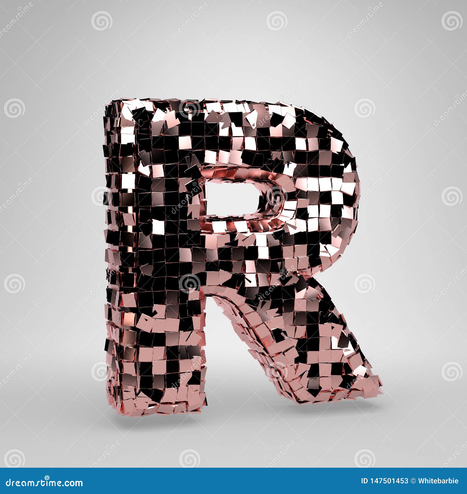 Rose Gold Disco Ball Uppercase Letter R Isolated On White Background ...