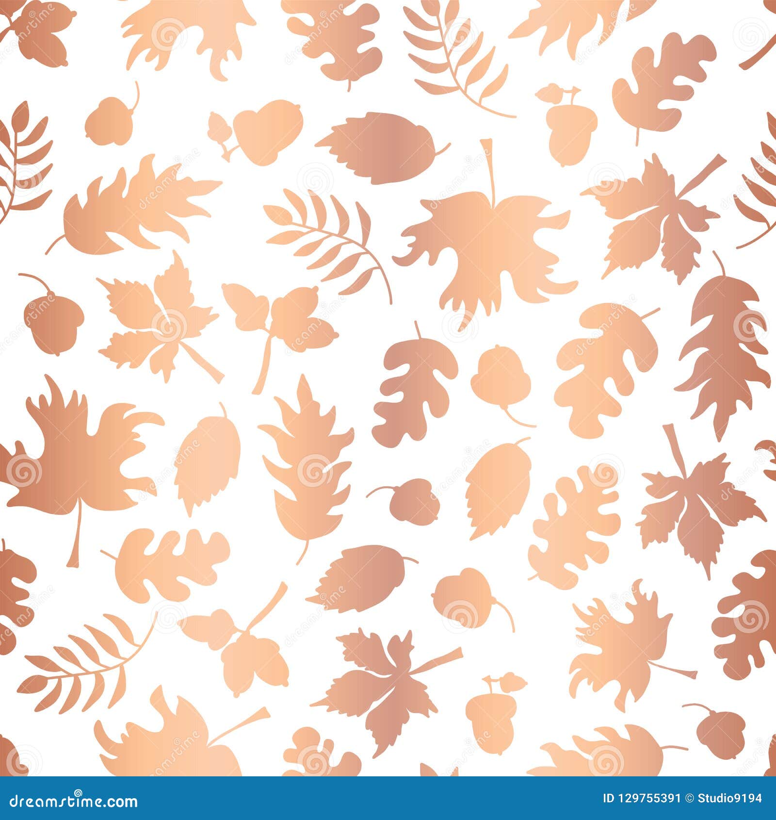 Rose Gold Foil Autumn Leaf Silhouettes Seamless Vector Background