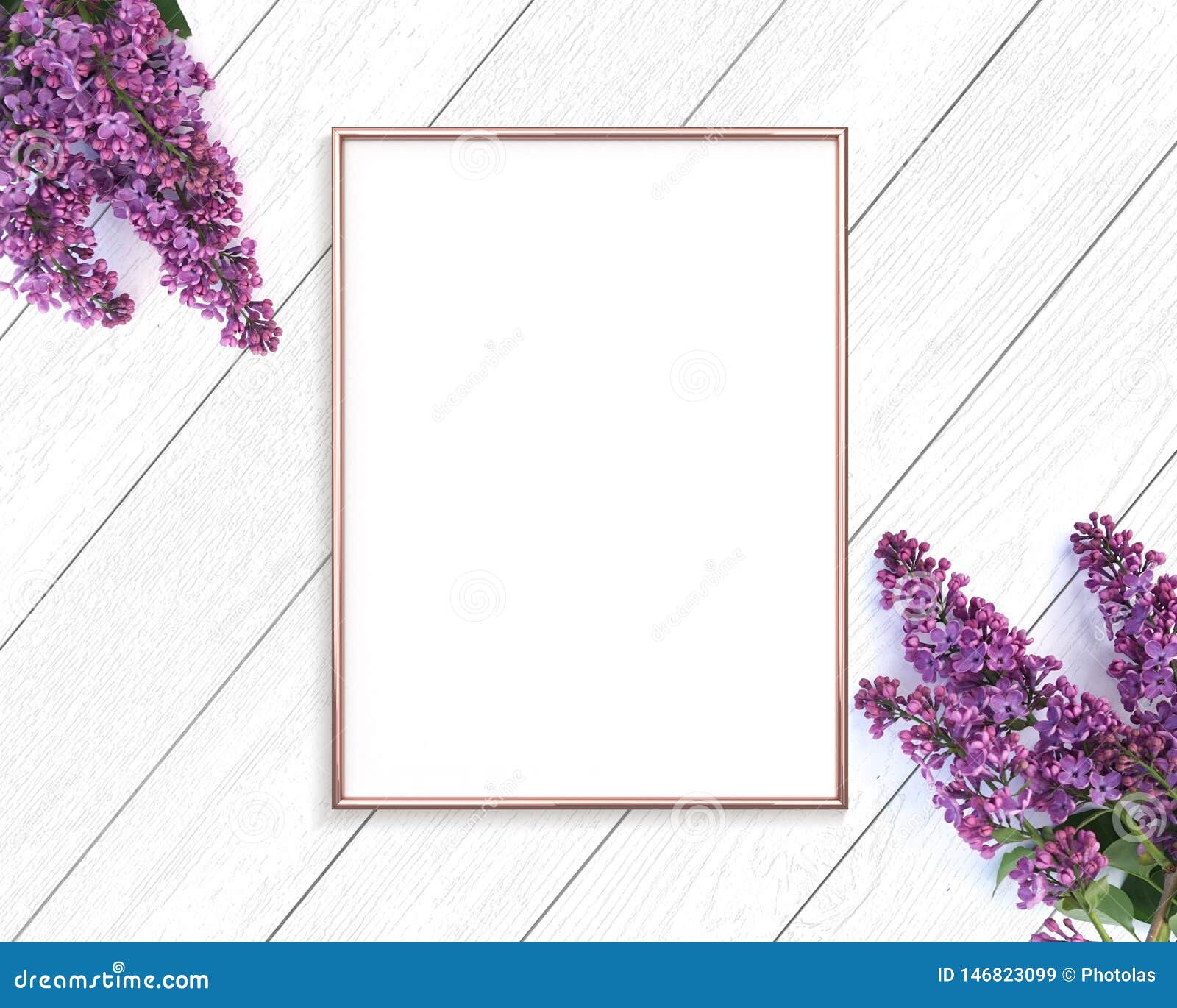 Download Rose Gold Frame Mockup On A Wooden Painted White ...