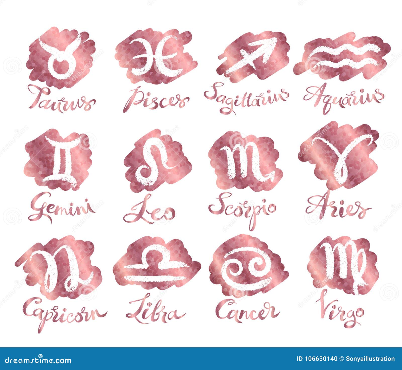 Rose Gold Glitter Collection of Zodiac Signs Stock Vector ...